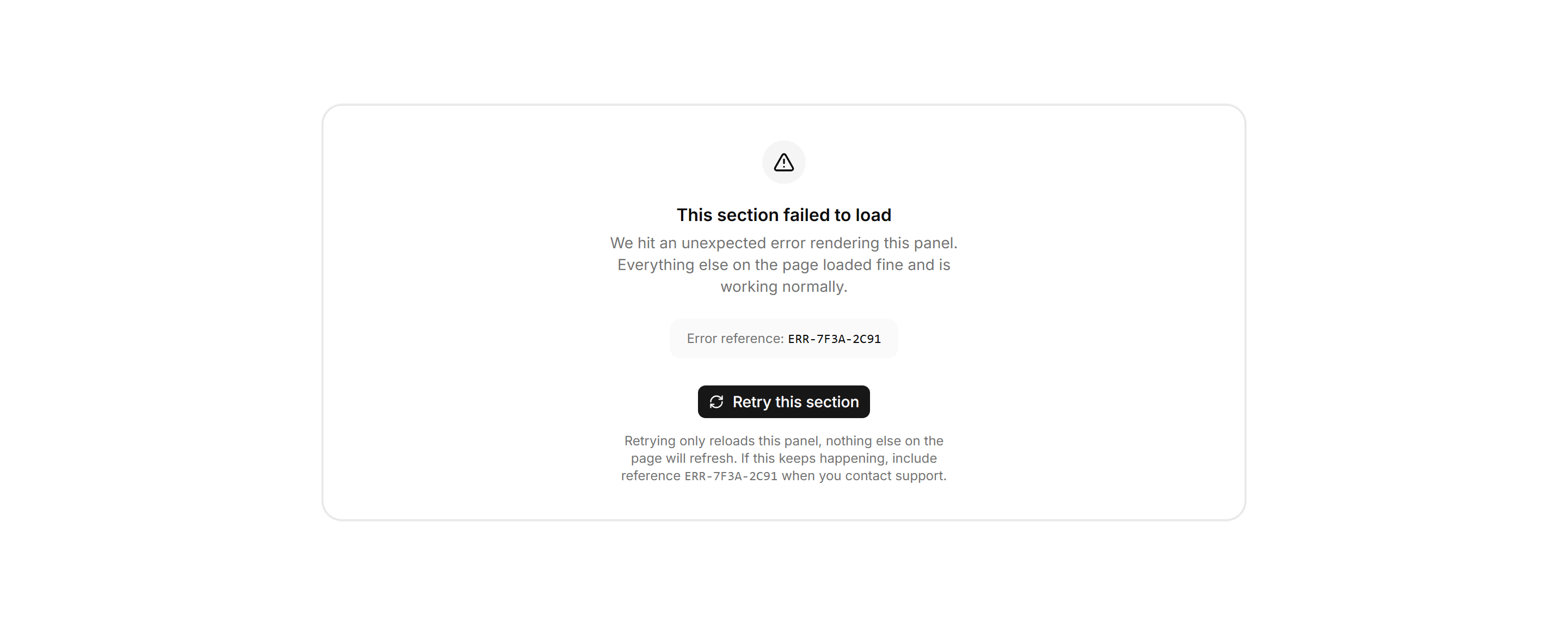 Application Empty State: Error Boundary Card
