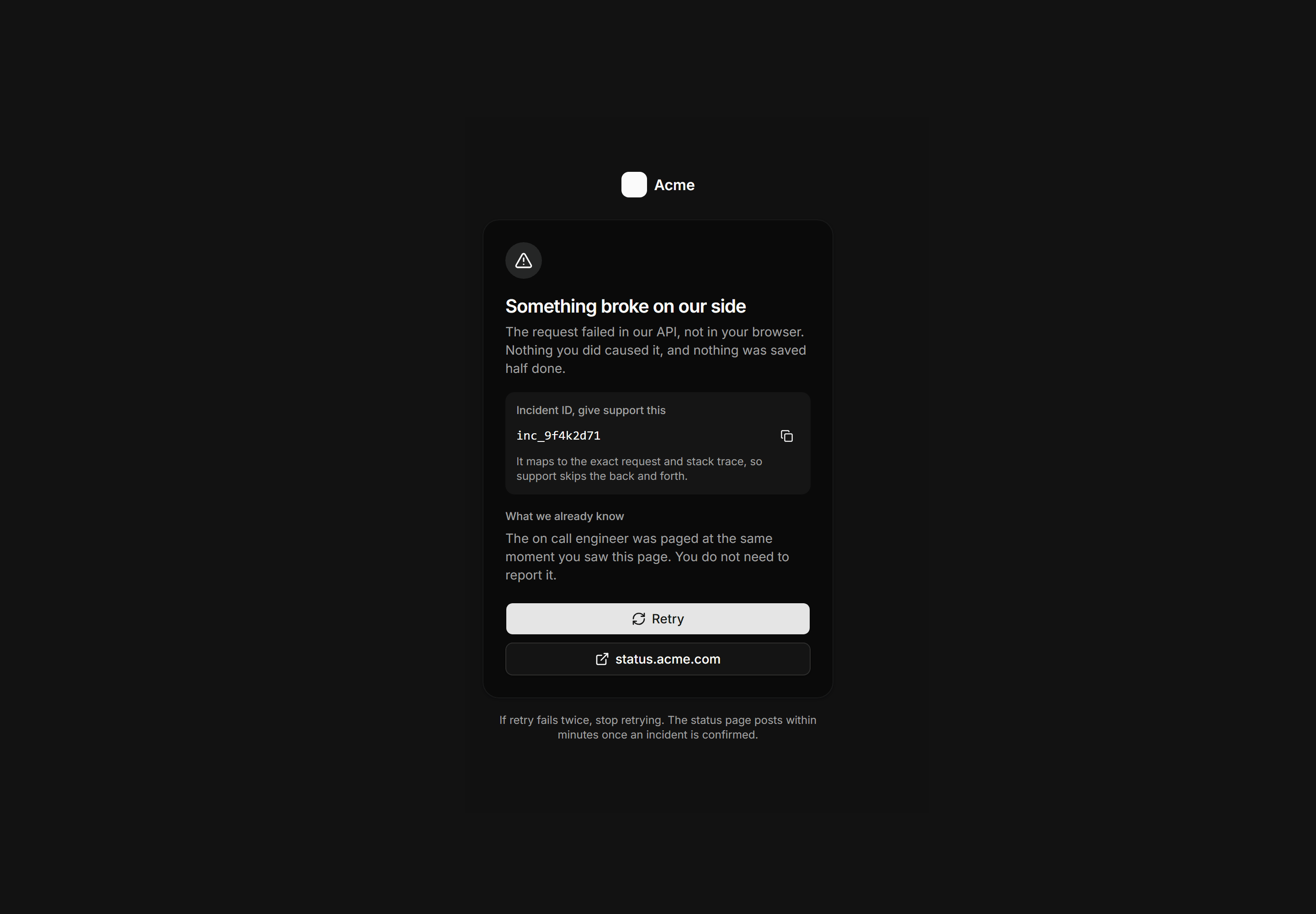 Application Empty State: Error Page 500