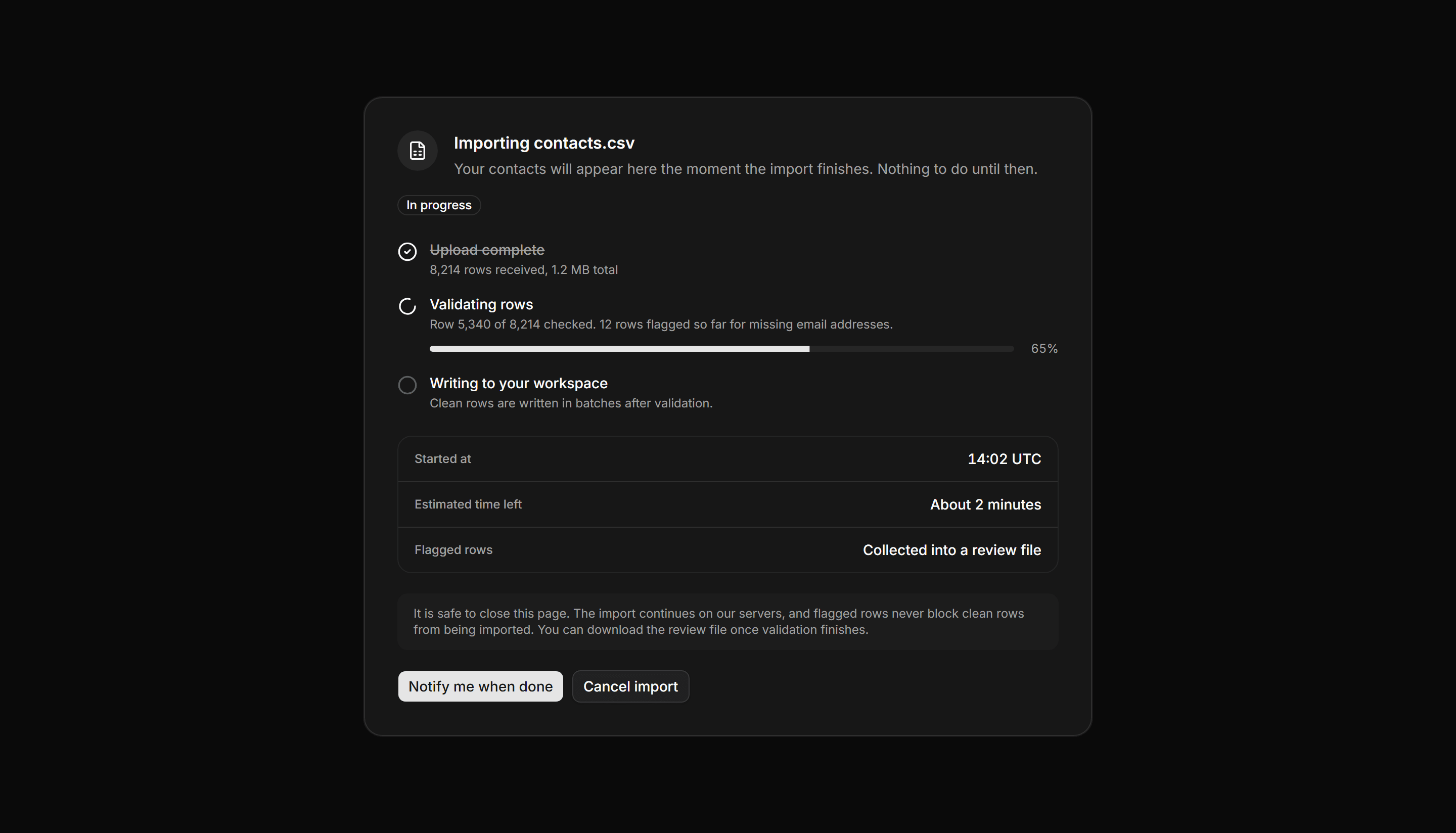 Application Empty State: Import In Progress State