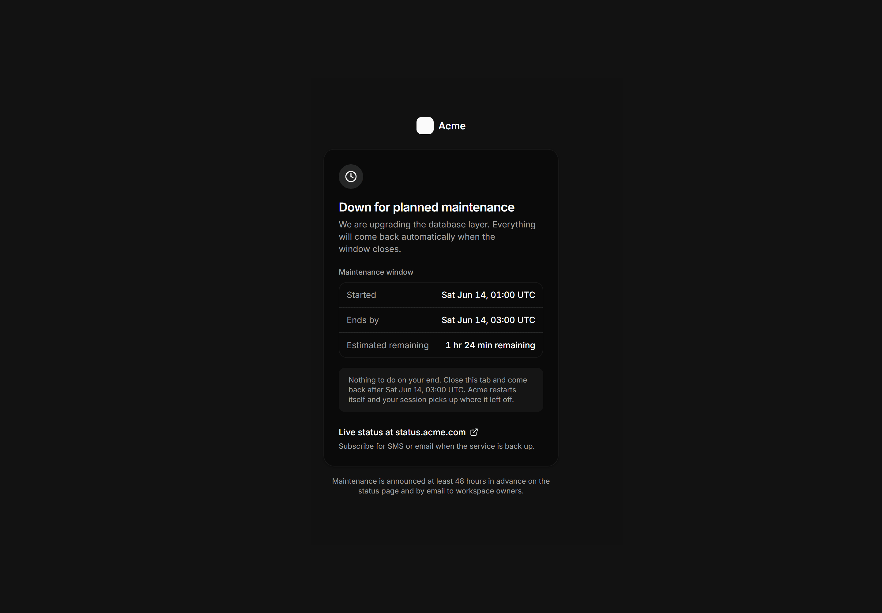 Application Empty State: Maintenance Page