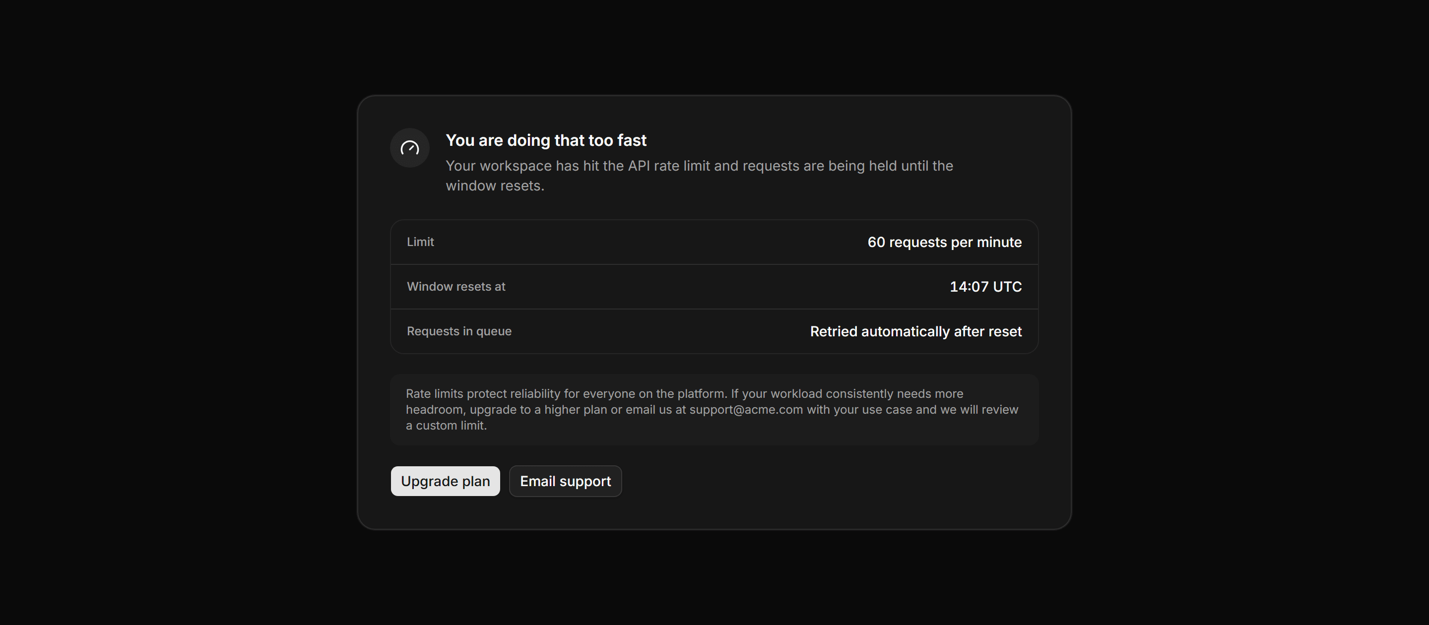 Application Empty State: Rate Limited State