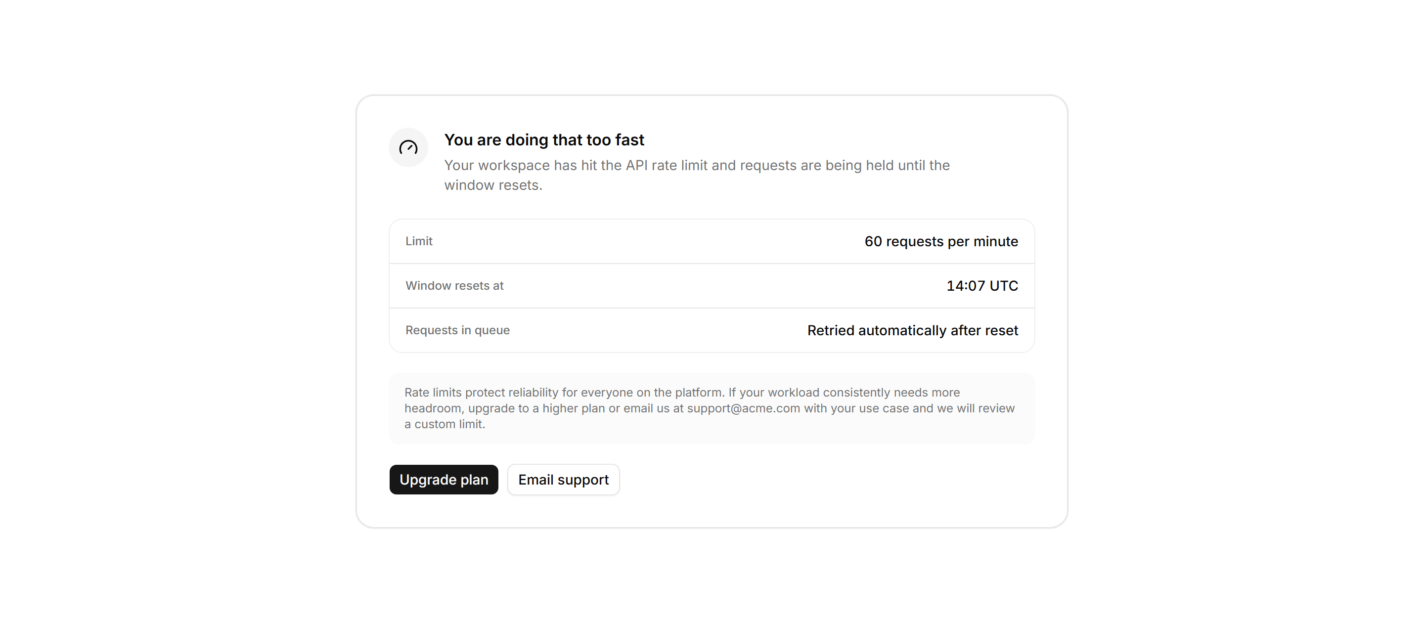 Application Empty State: Rate Limited State