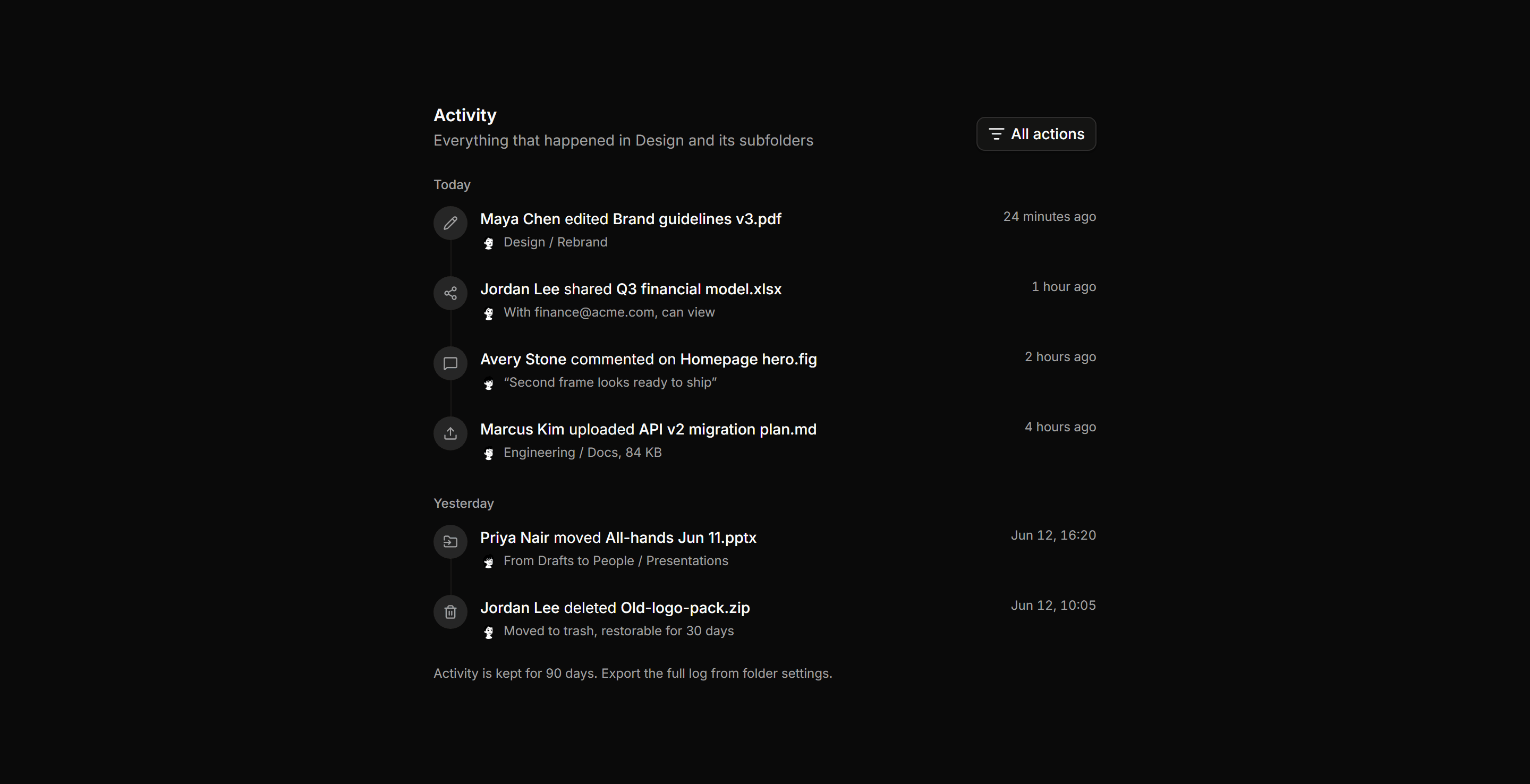 Application File Manager: File Activity Feed
