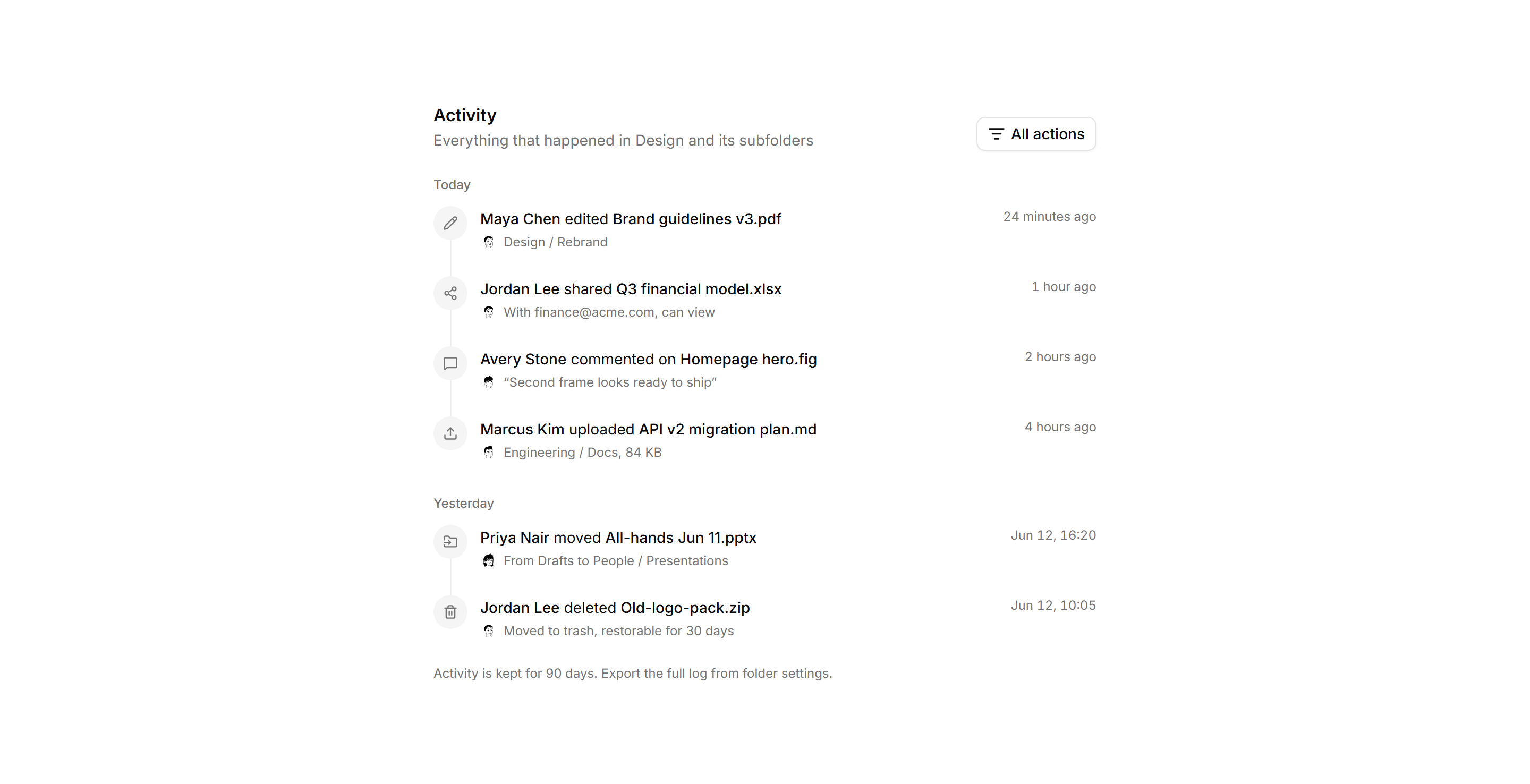 Application File Manager: File Activity Feed