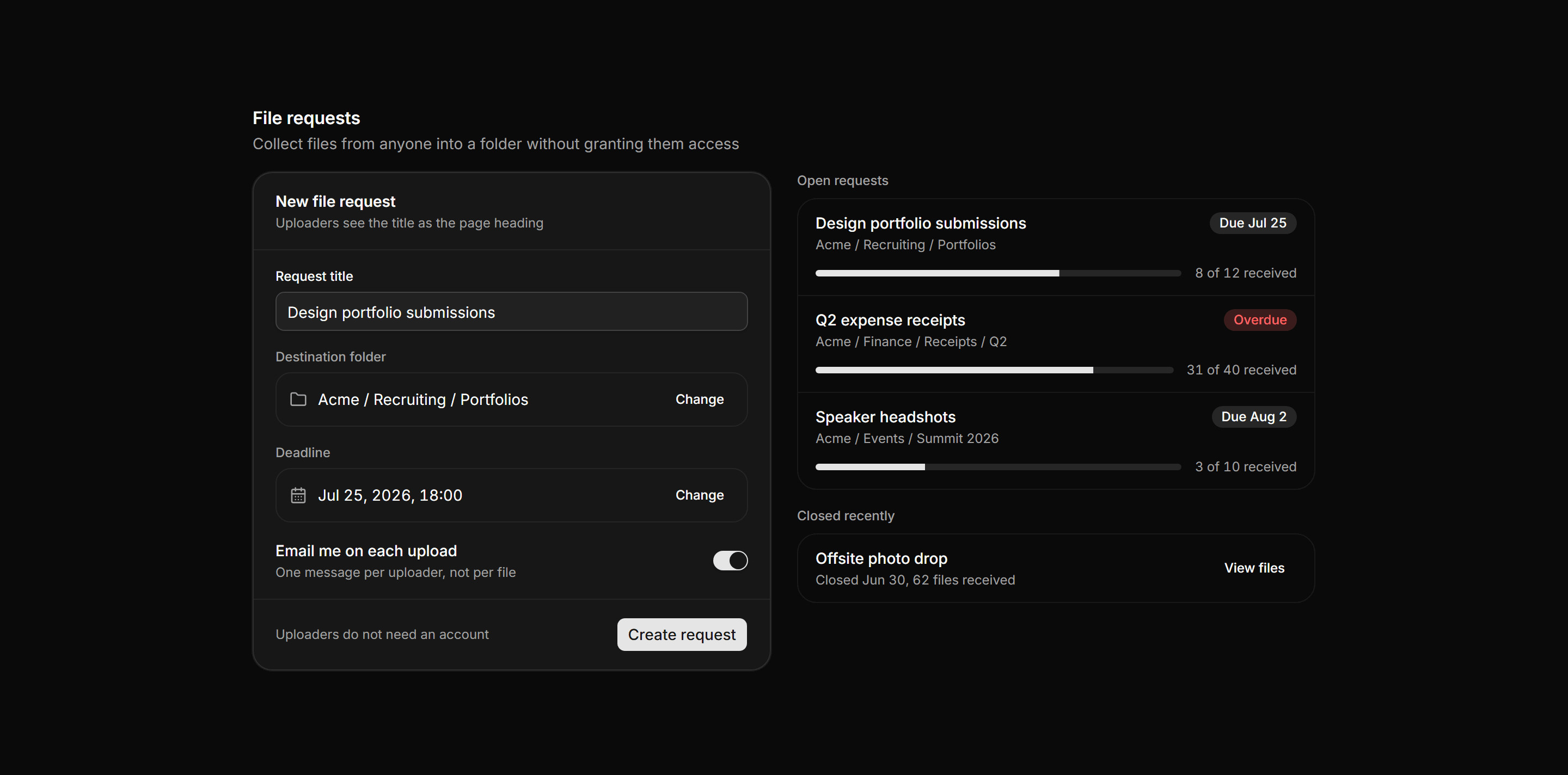Application File Manager: File Request Panel