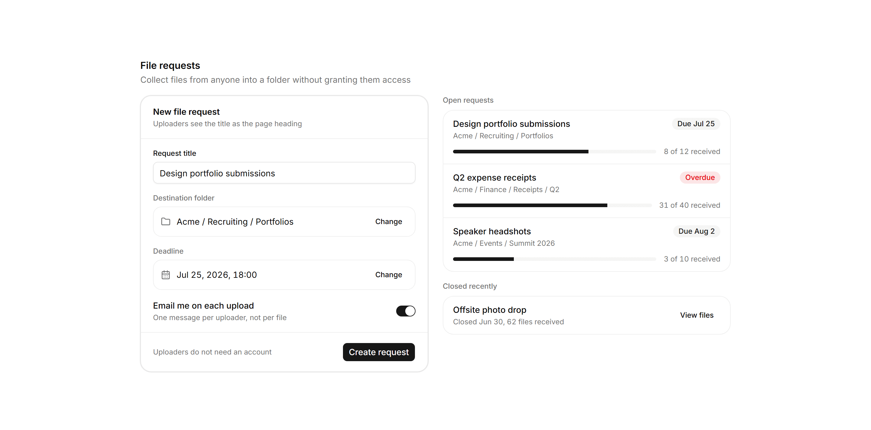 Application File Manager: File Request Panel