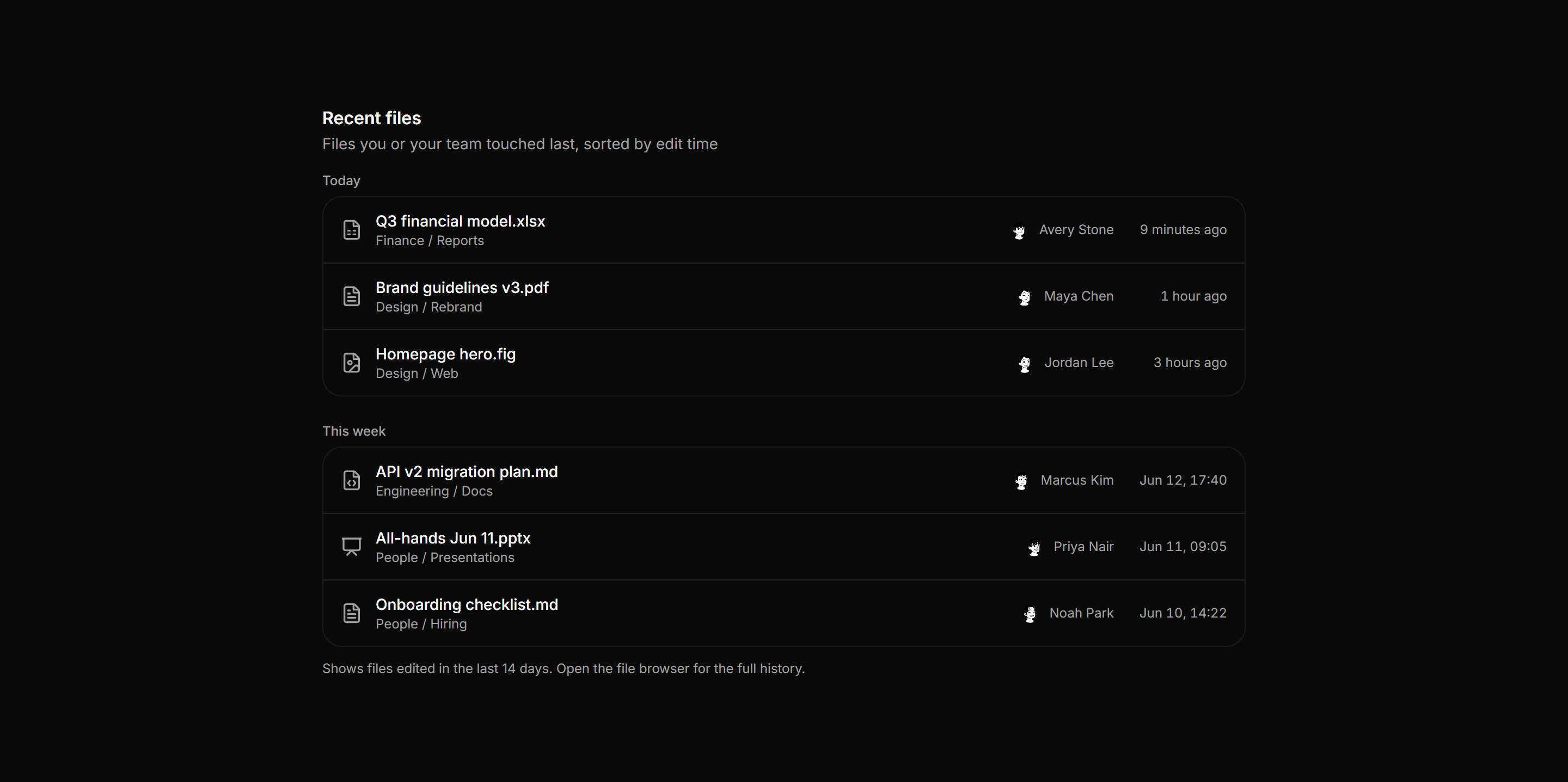Application File Manager: Recent Files List