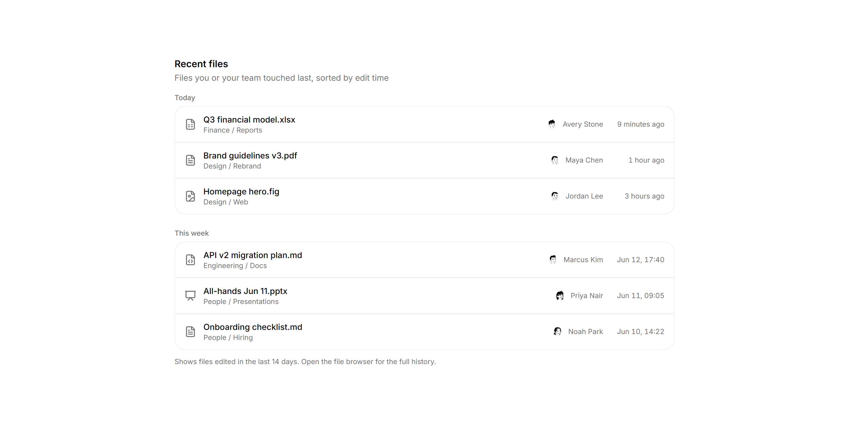 Application File Manager: Recent Files List