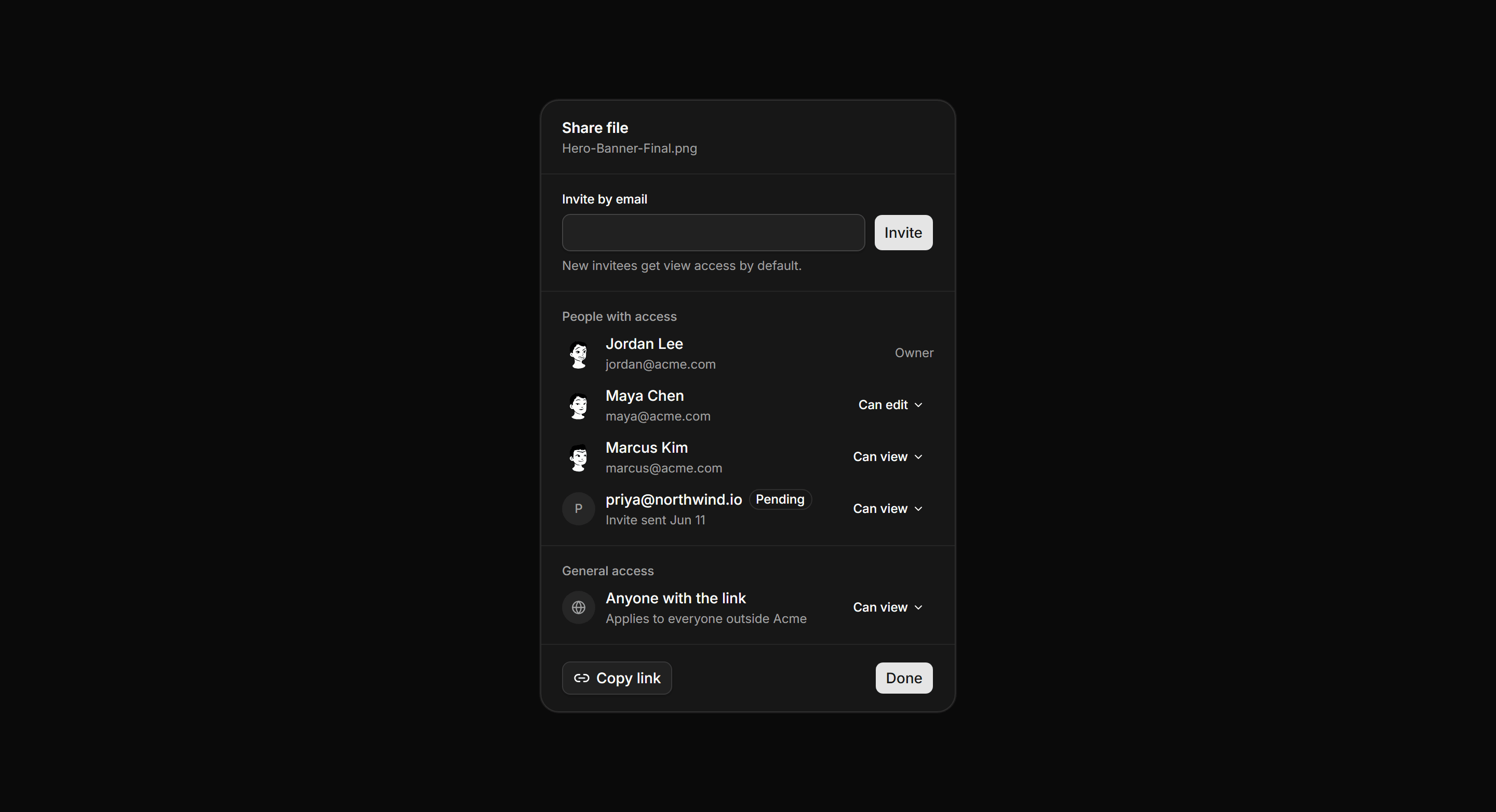 Application File Manager: Share Permissions Panel