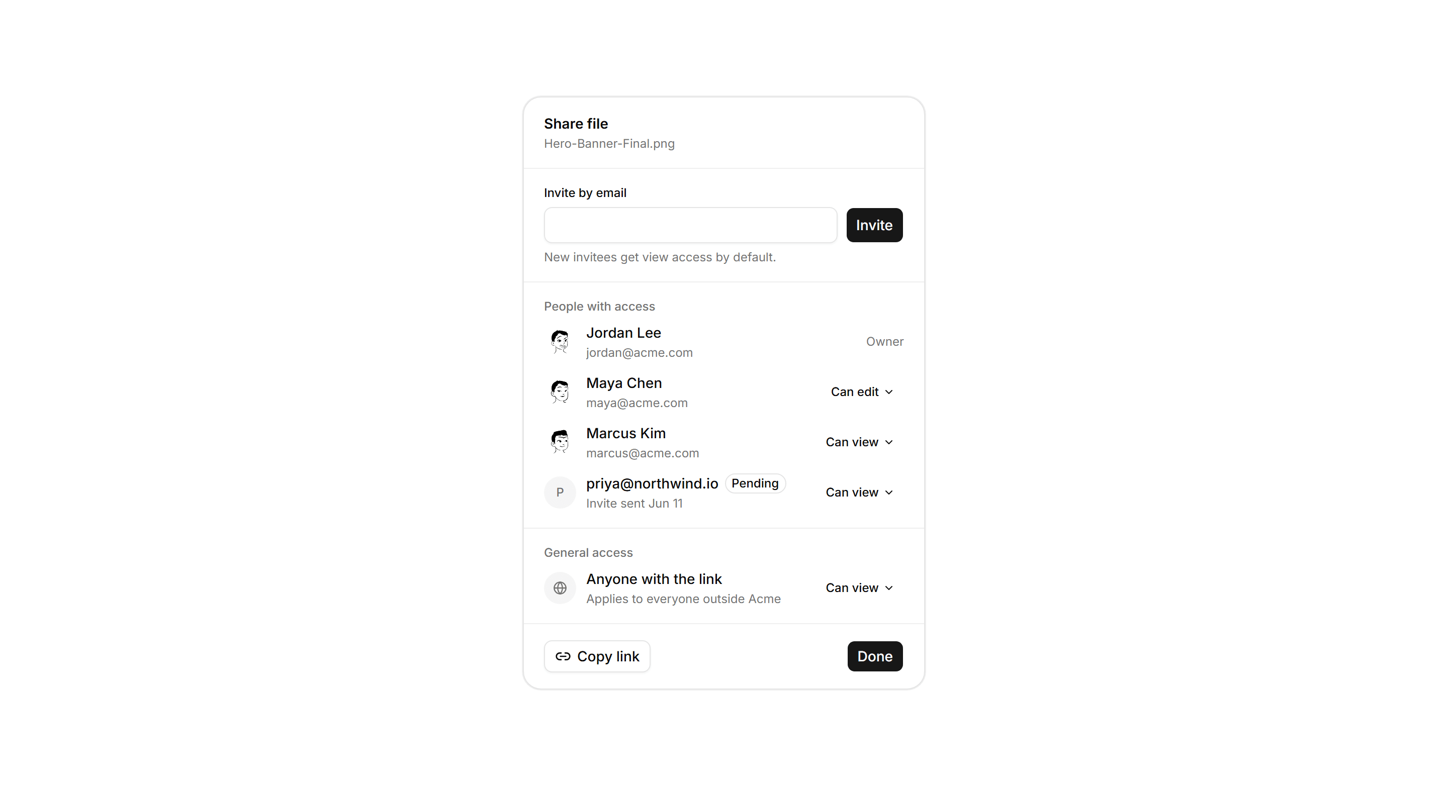 Application File Manager: Share Permissions Panel