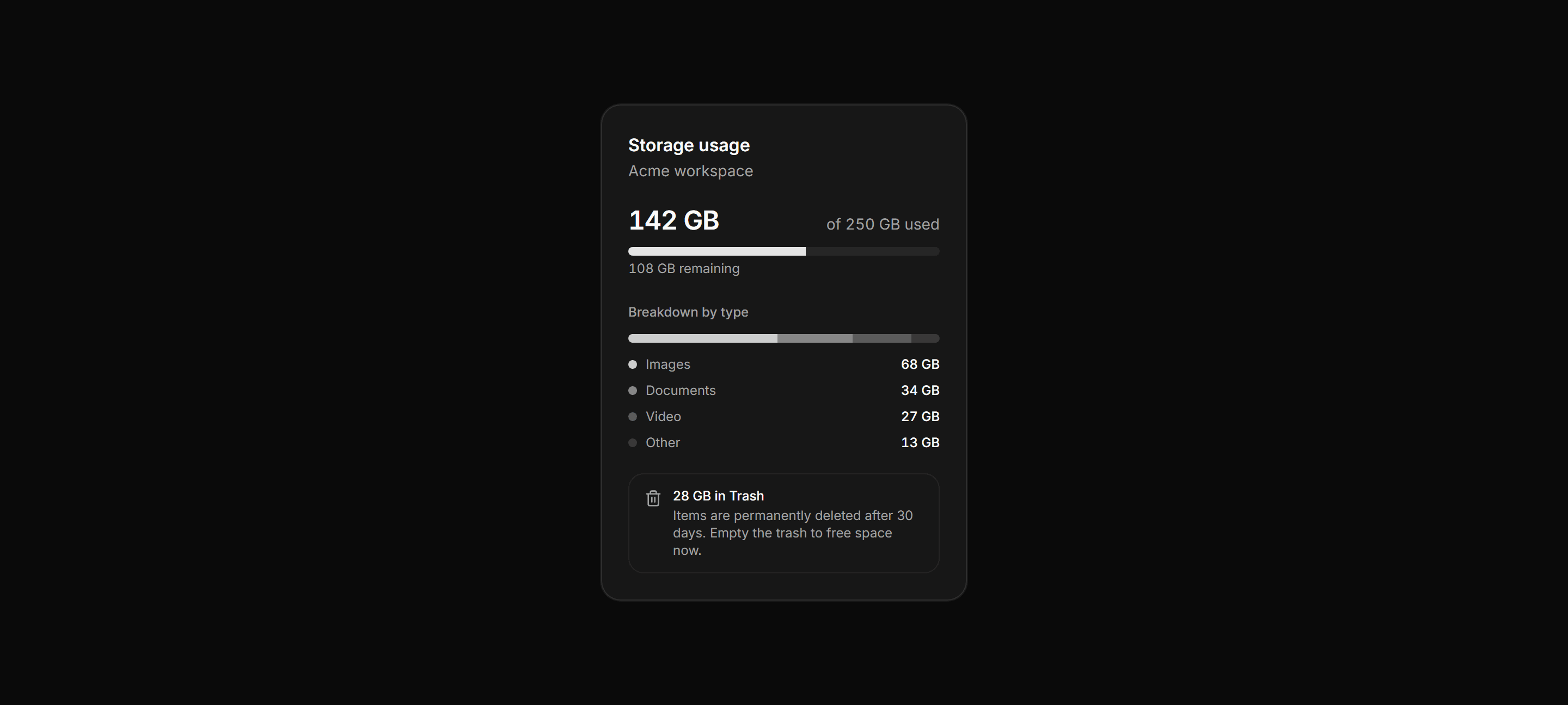 Application File Manager: Storage Usage Card