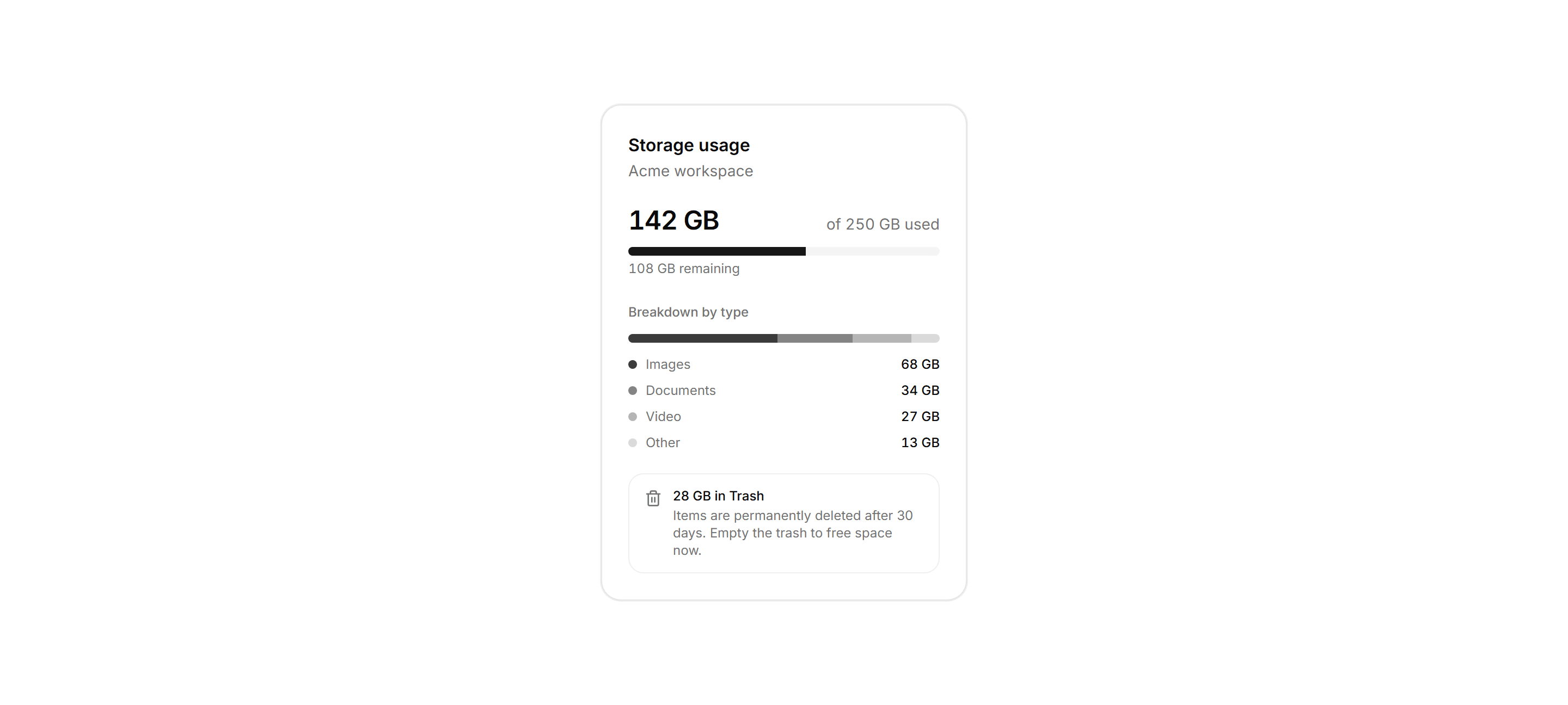 Application File Manager: Storage Usage Card