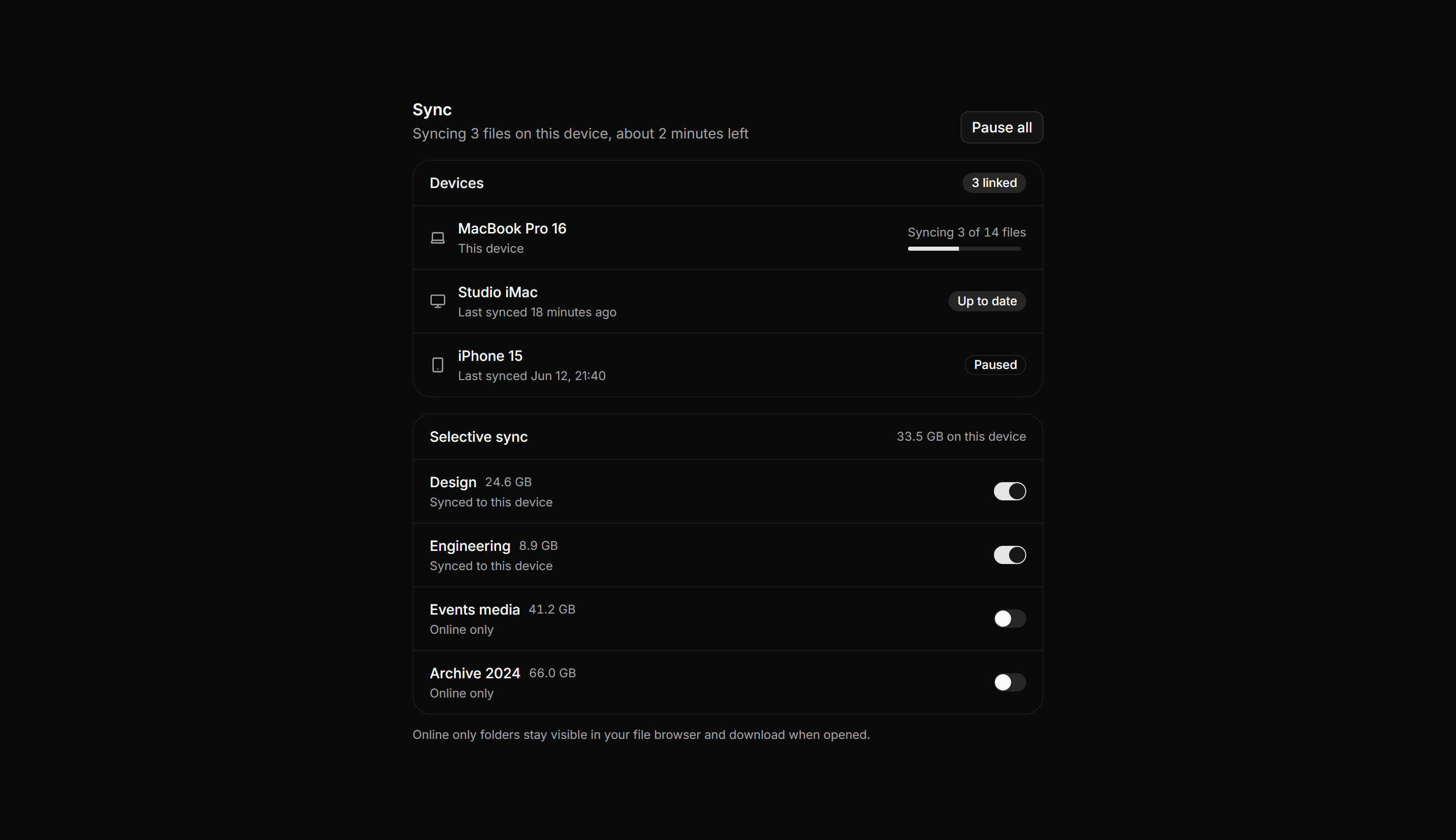 Application File Manager: Sync Status Panel