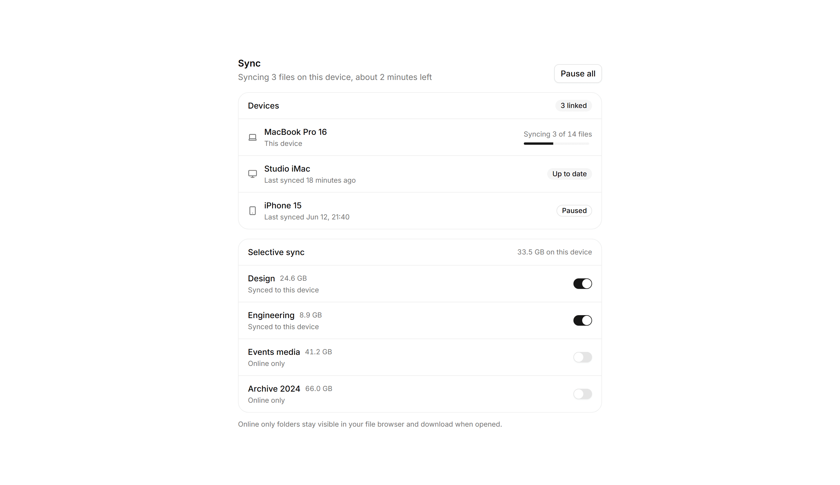 Application File Manager: Sync Status Panel