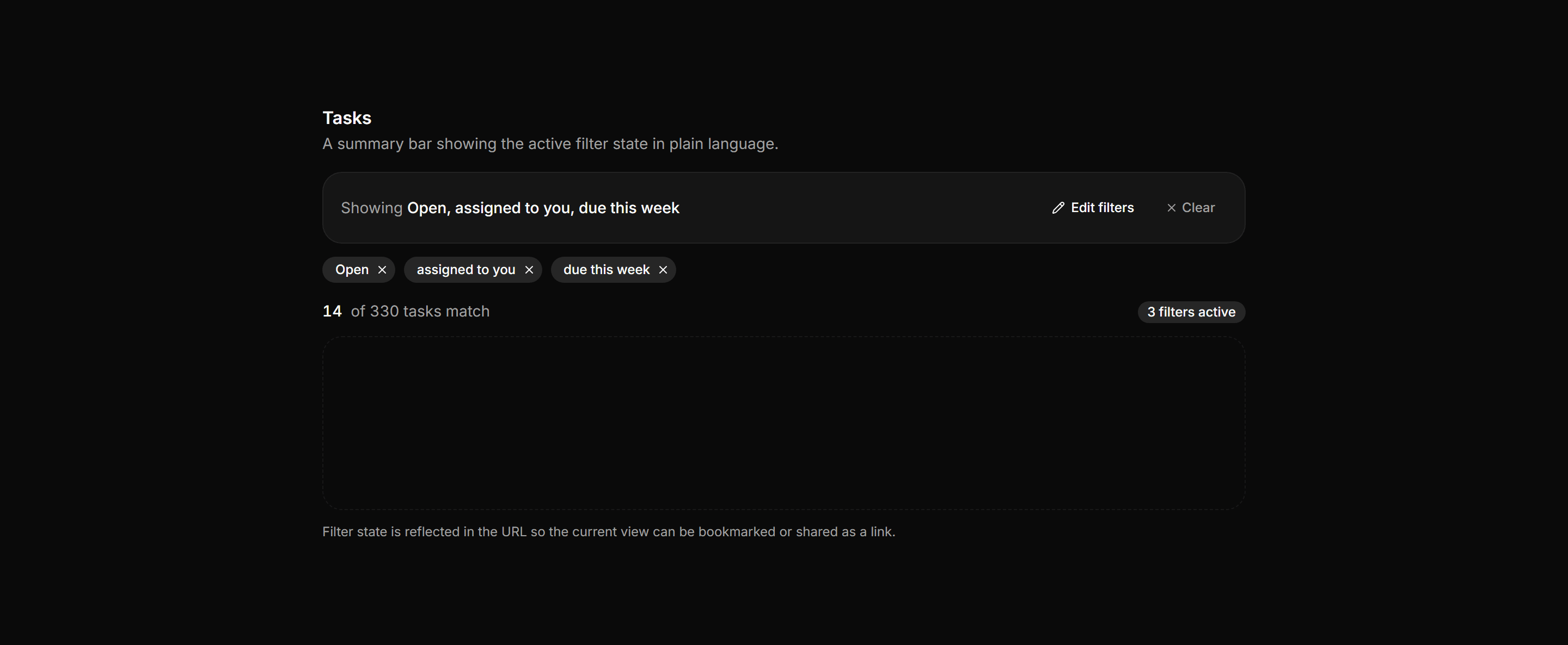 Application Filters and Search: Applied Filters Summary
