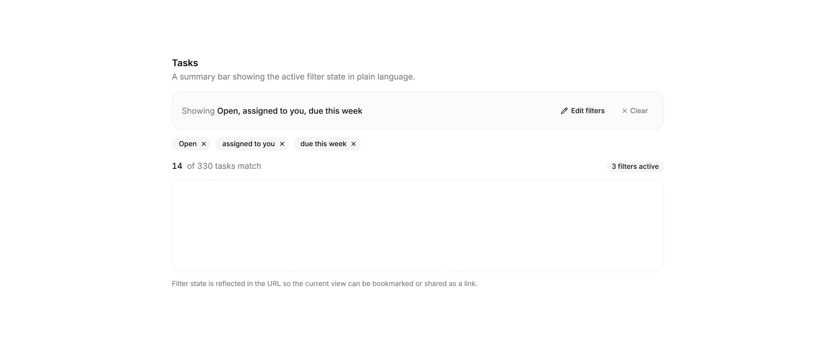 Application Filters and Search: Applied Filters Summary