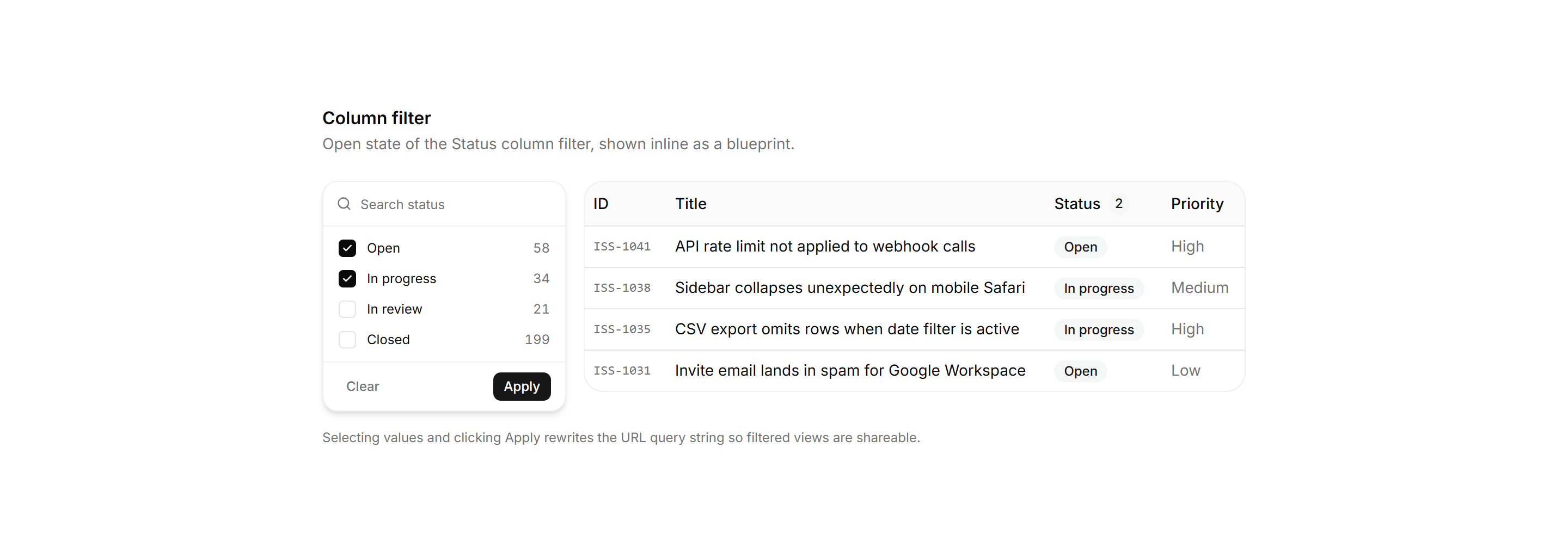 Application Filters and Search: Column Filter Blueprint