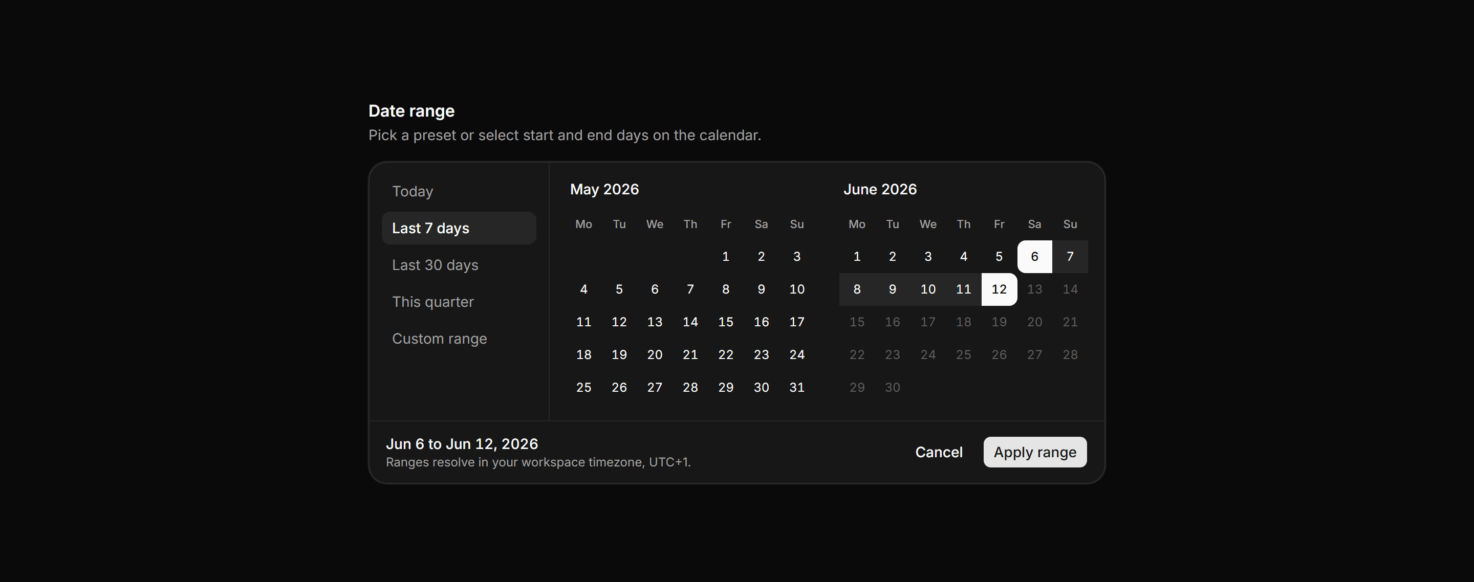 Application Filters and Search: Date Range Panel