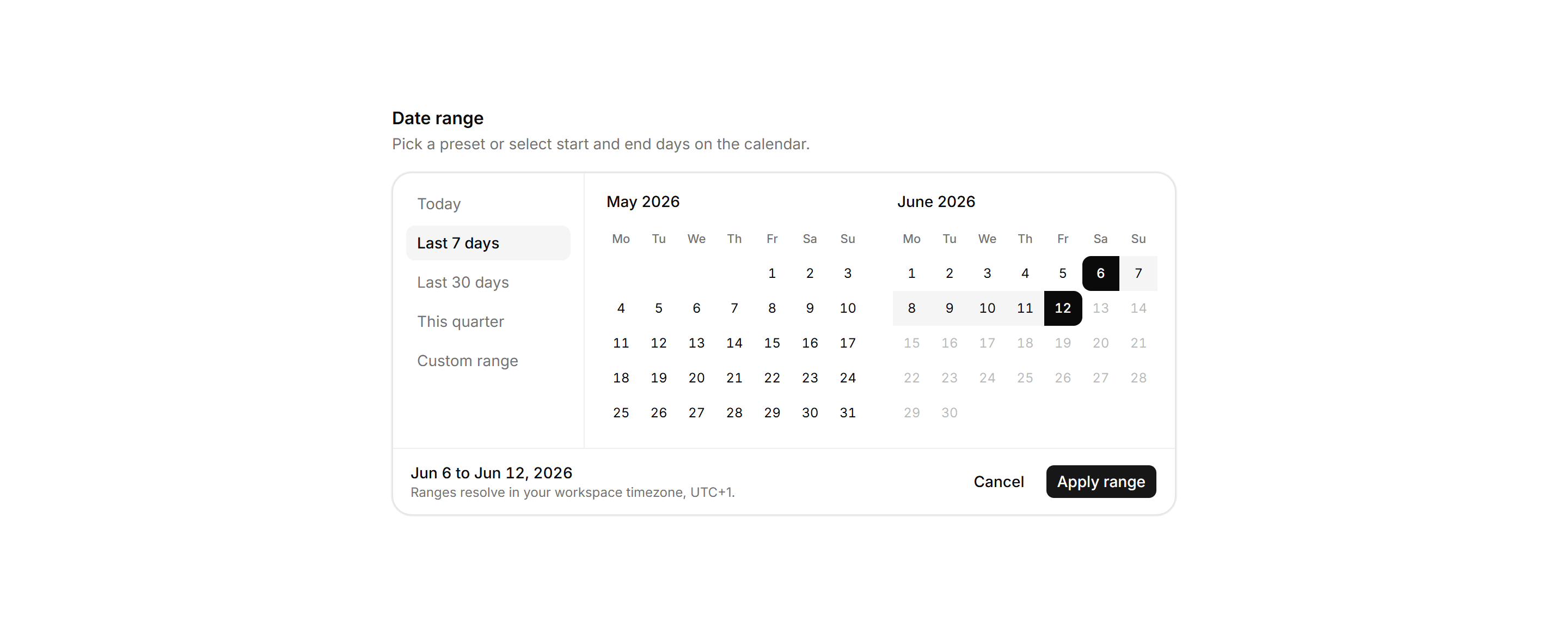 Application Filters and Search: Date Range Panel