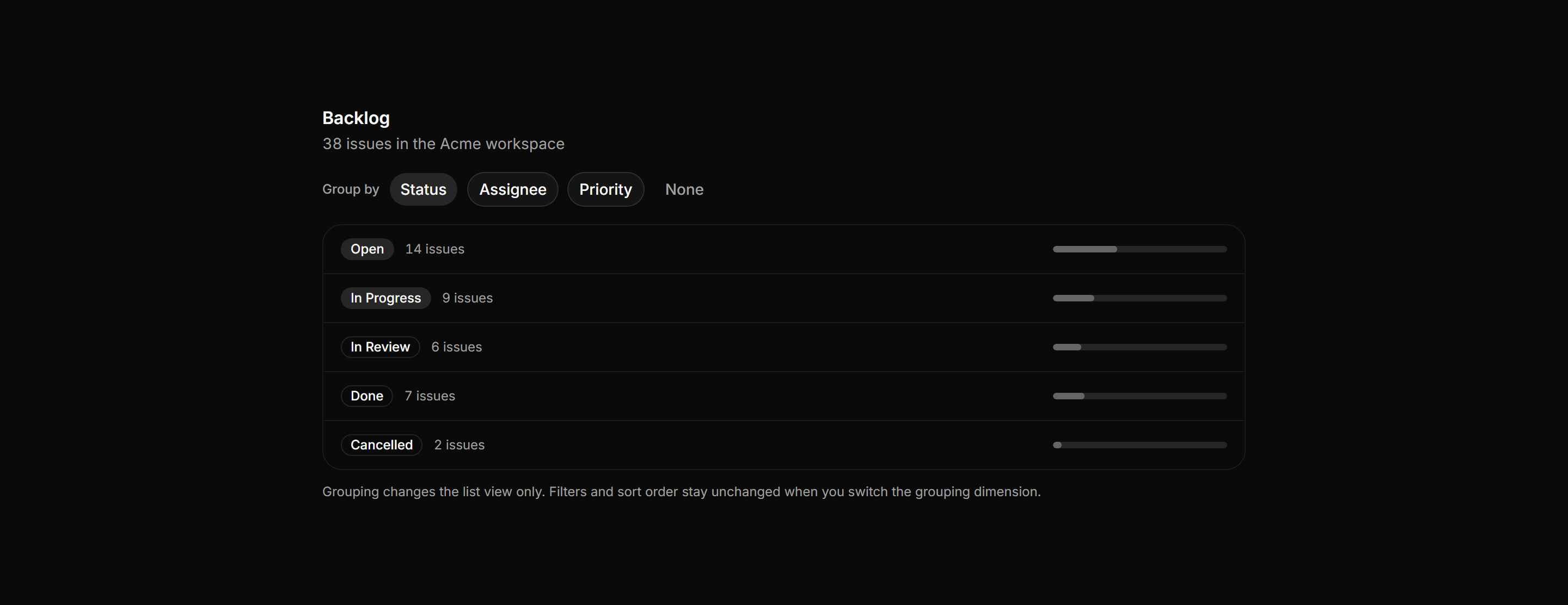 Application Filters and Search: Group By Selector