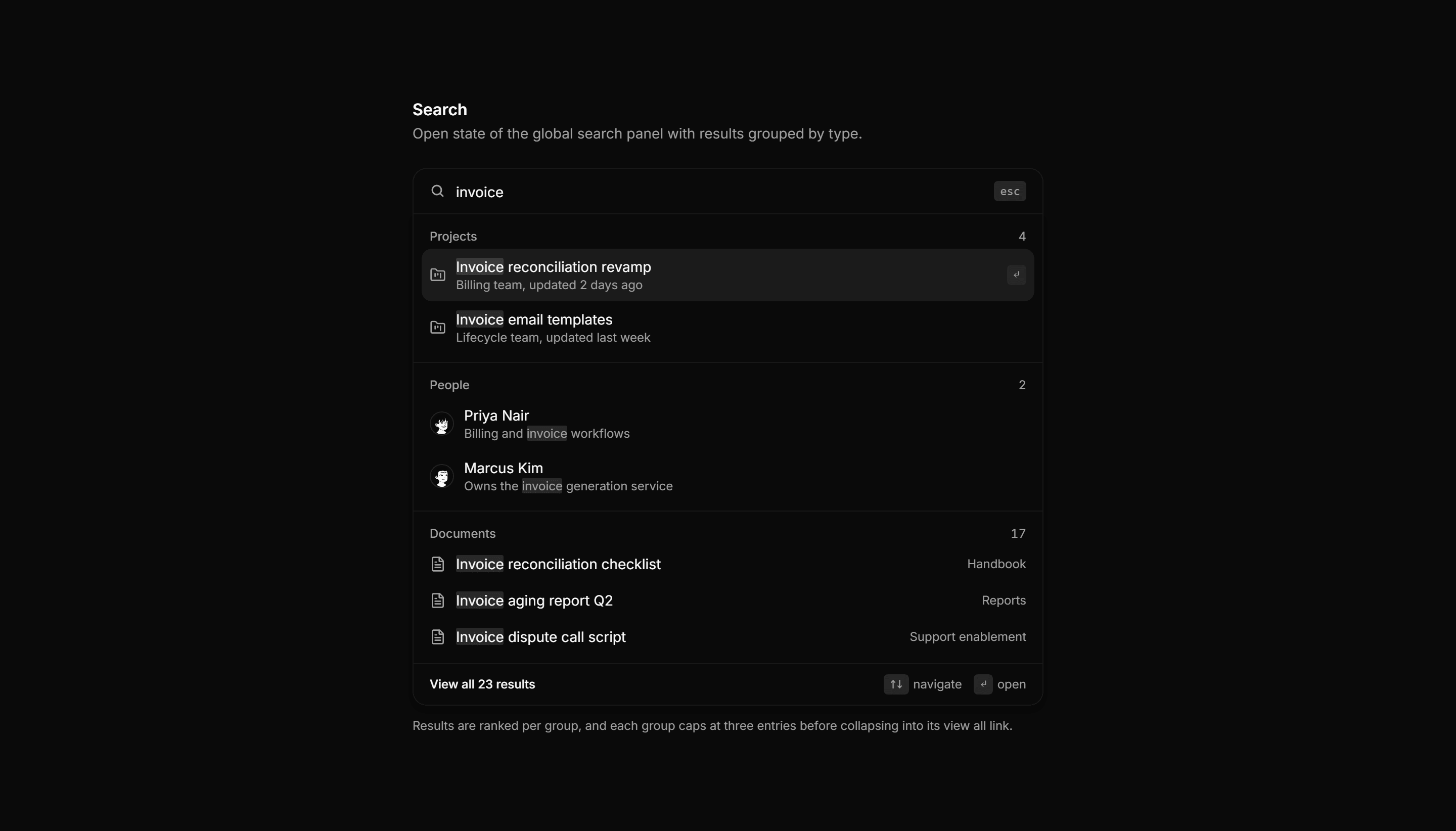 Application Filters and Search: Grouped Results Blueprint