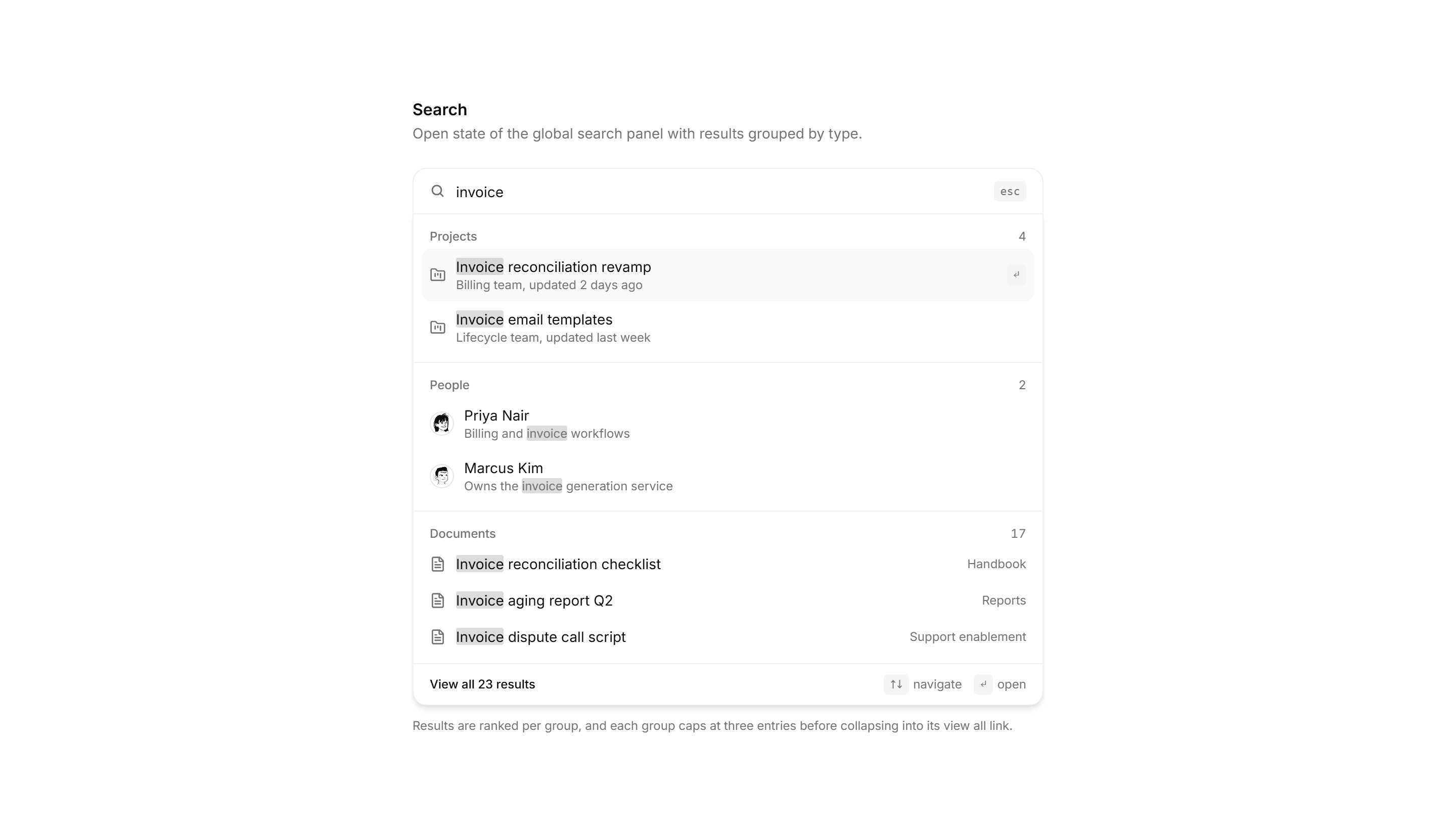 Application Filters and Search: Grouped Results Blueprint
