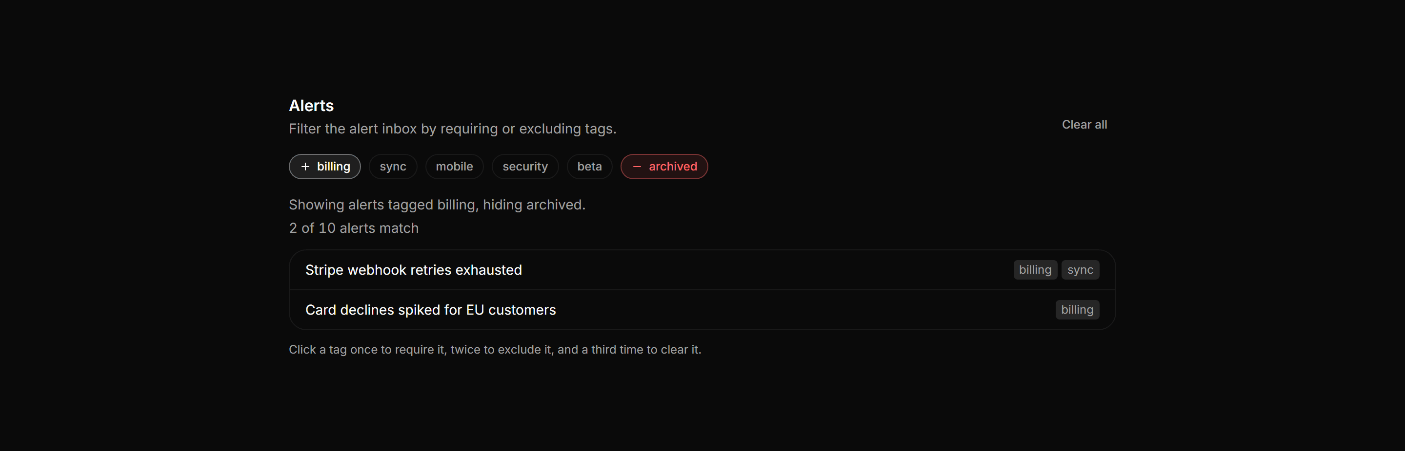 Application Filters and Search: Include Exclude Tags