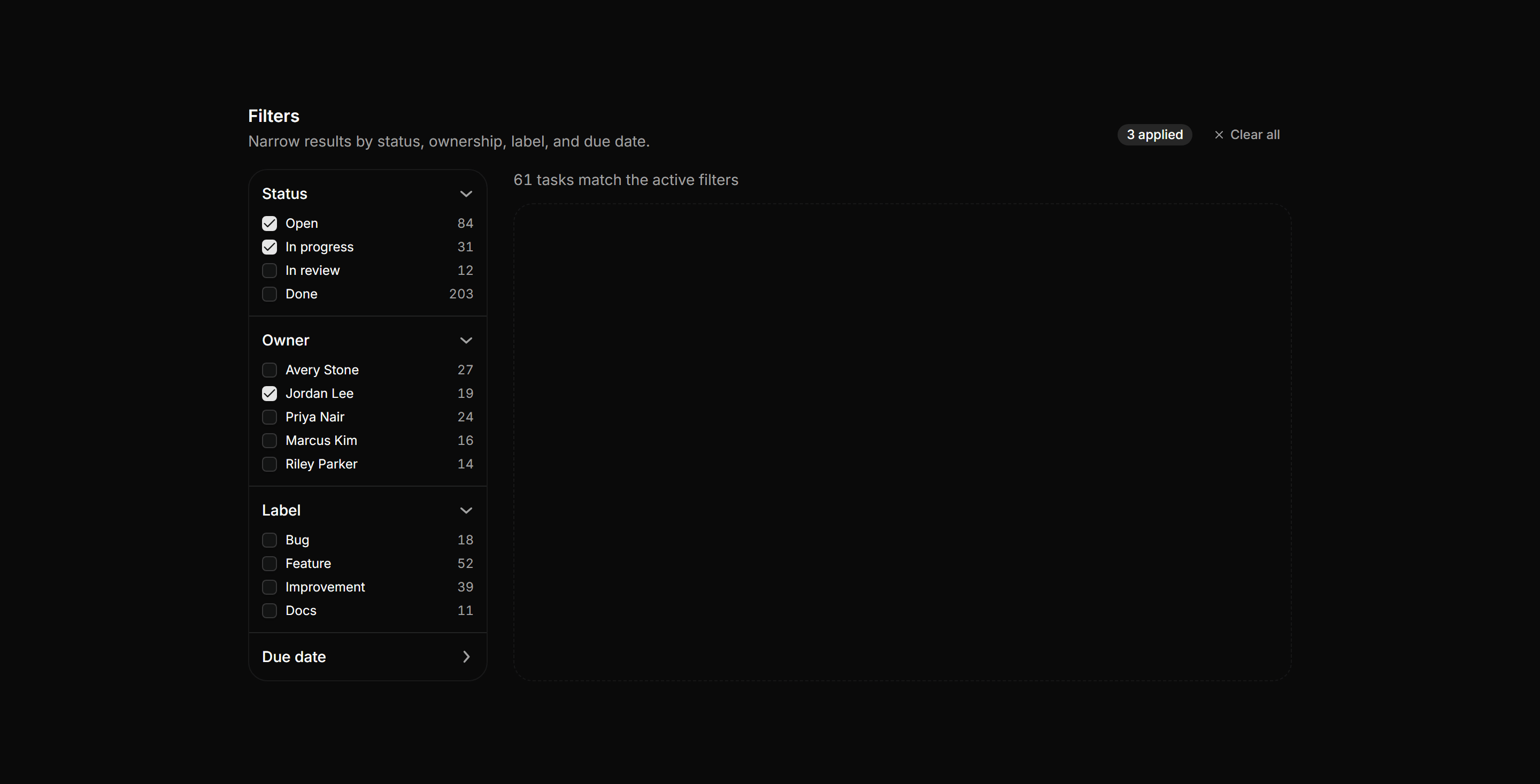 Application Filters and Search: Multi Facet Panel