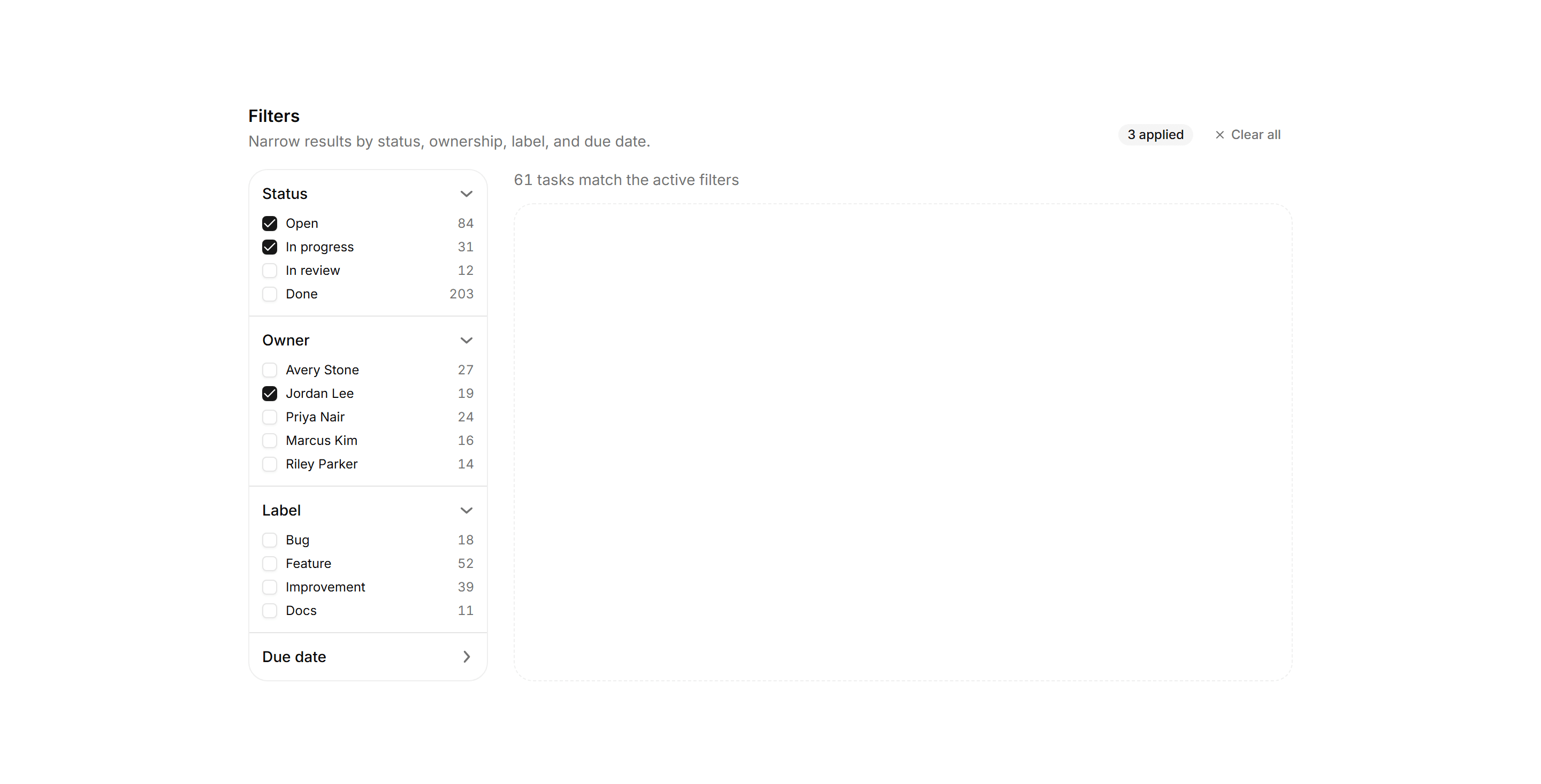 Application Filters and Search: Multi Facet Panel