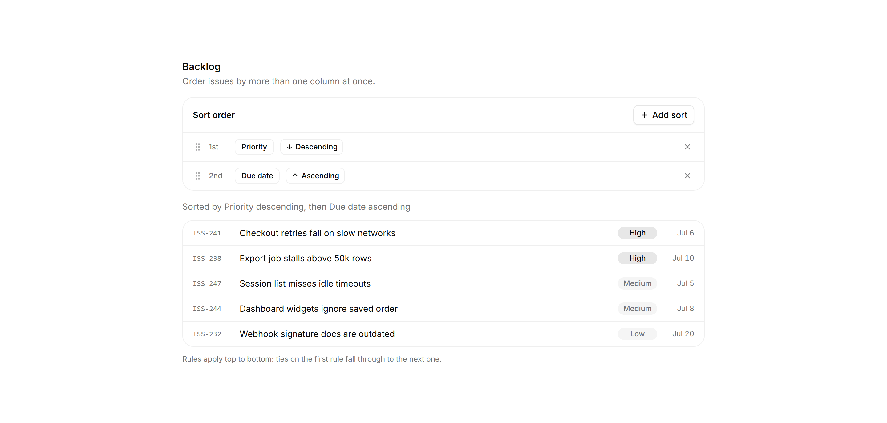 Application Filters and Search: Multi Sort Builder