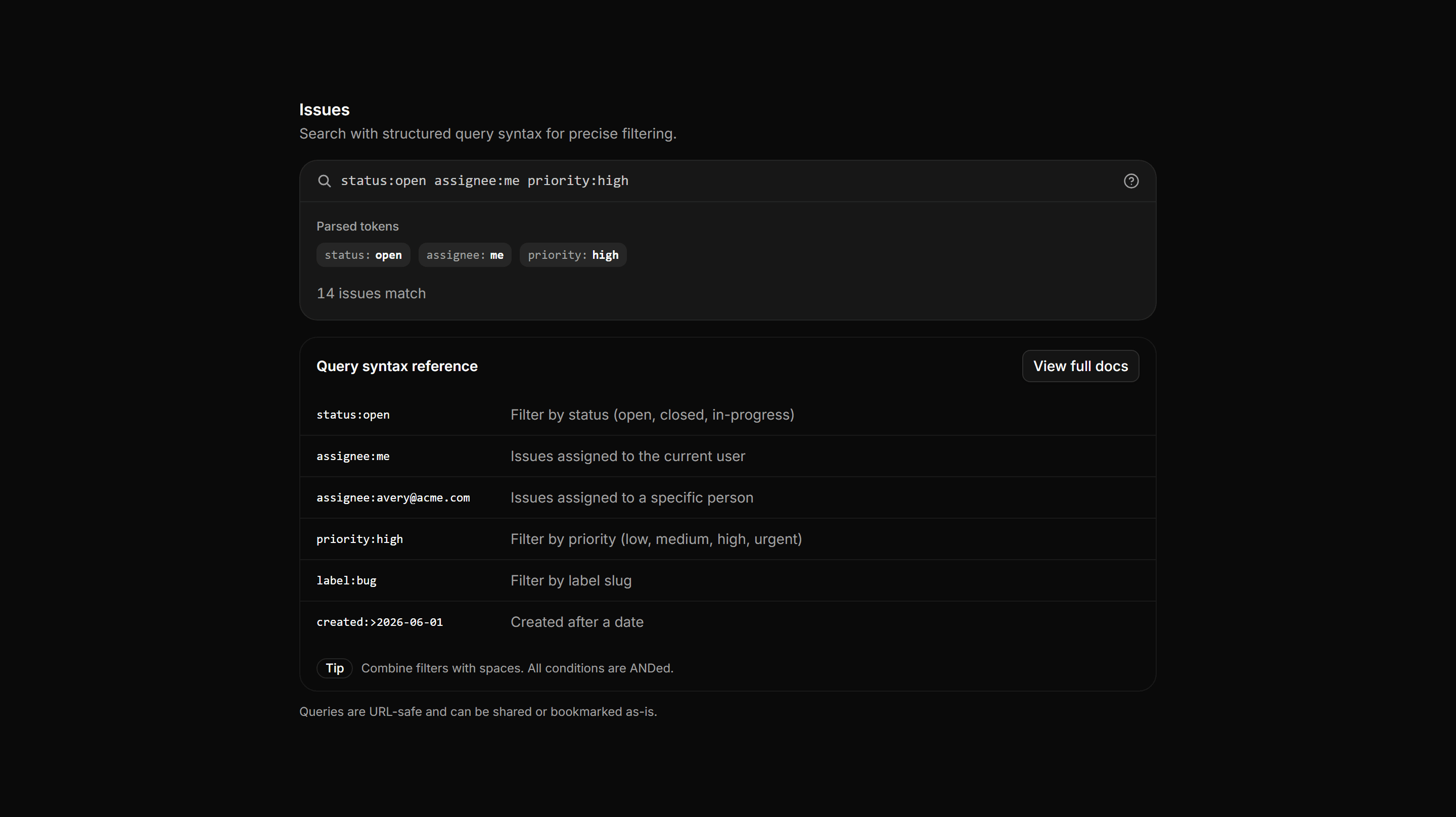 Application Filters and Search: Query Language Bar