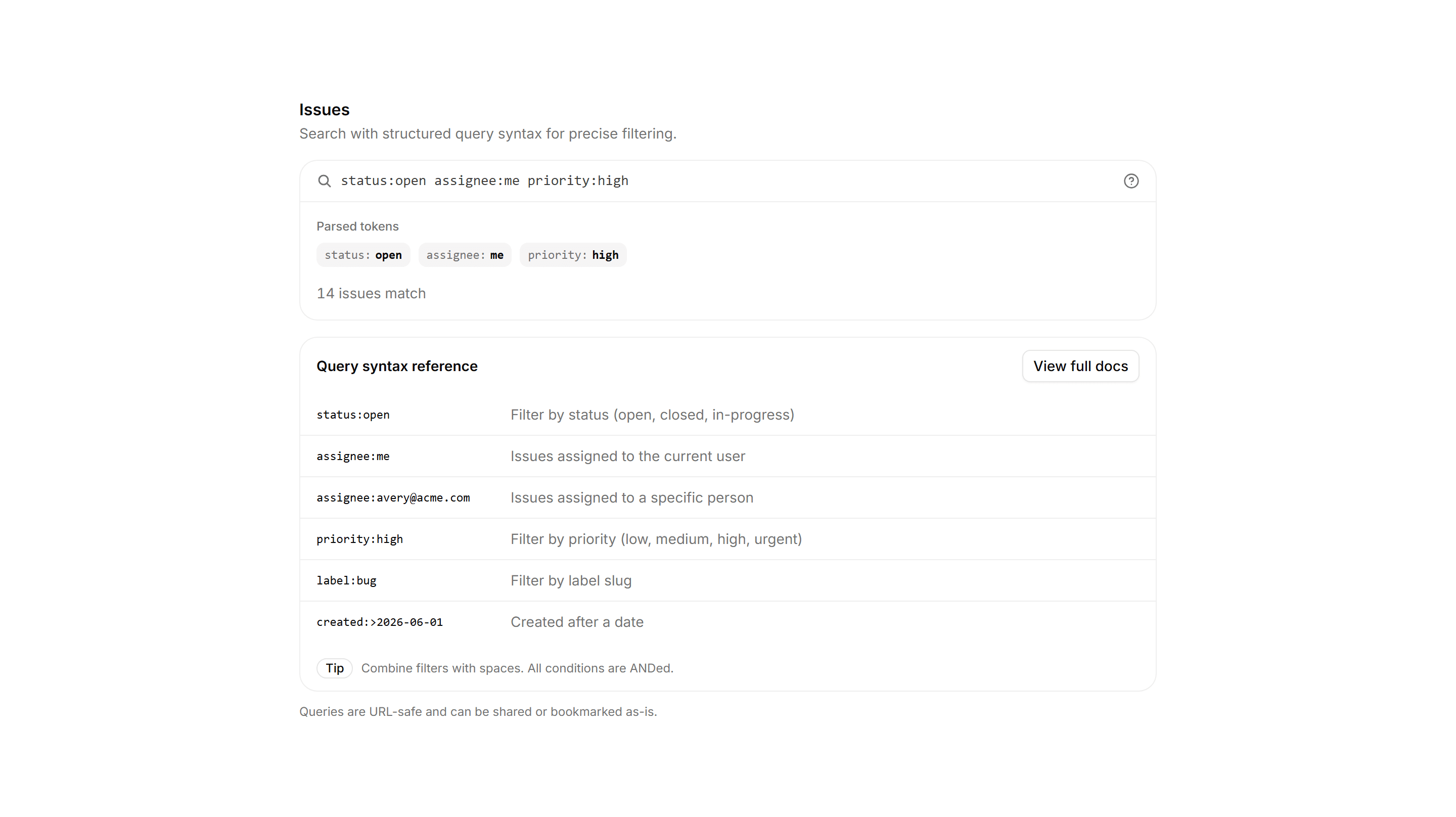 Application Filters and Search: Query Language Bar