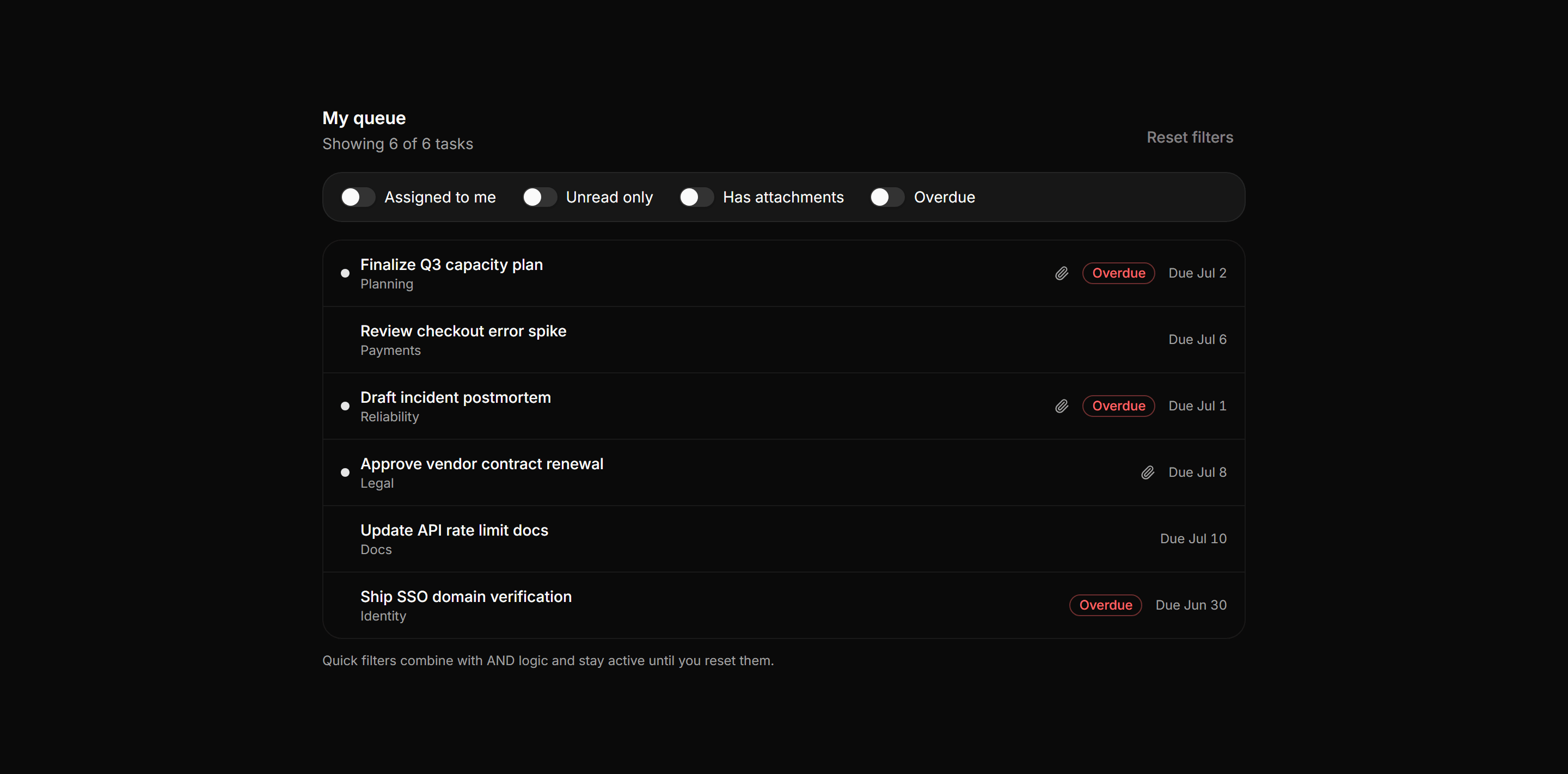 Application Filters and Search: Quick Filter Toggles