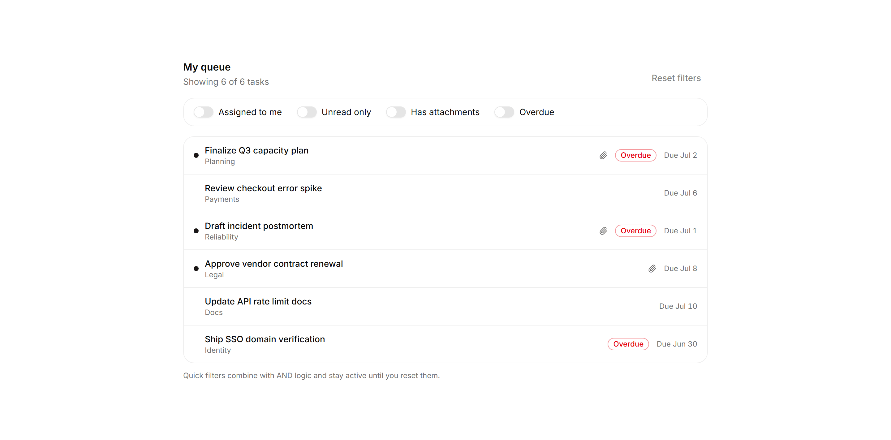 Application Filters and Search: Quick Filter Toggles