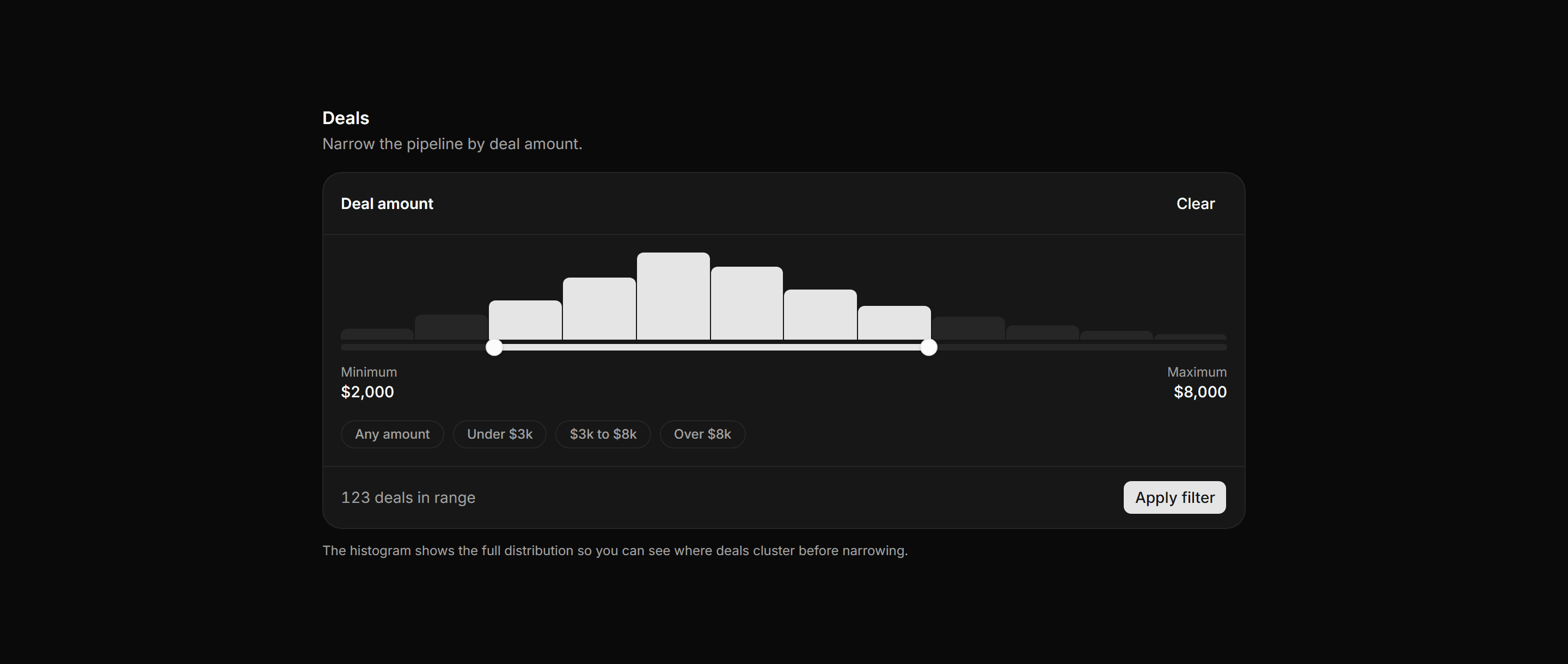Application Filters and Search: Range Filter Histogram
