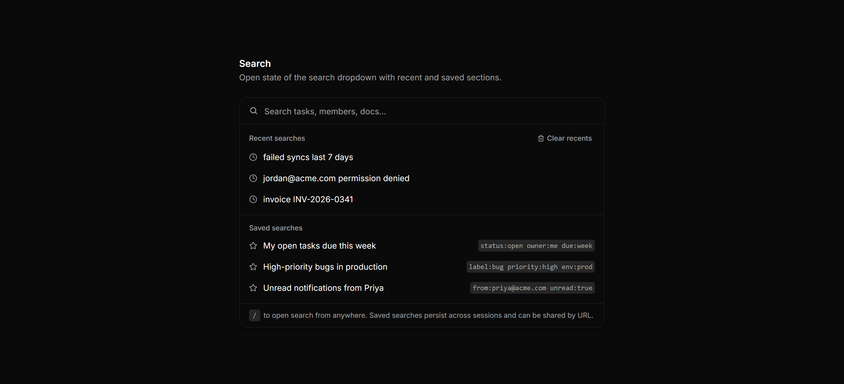 Application Filters and Search: Recent And Saved Blueprint