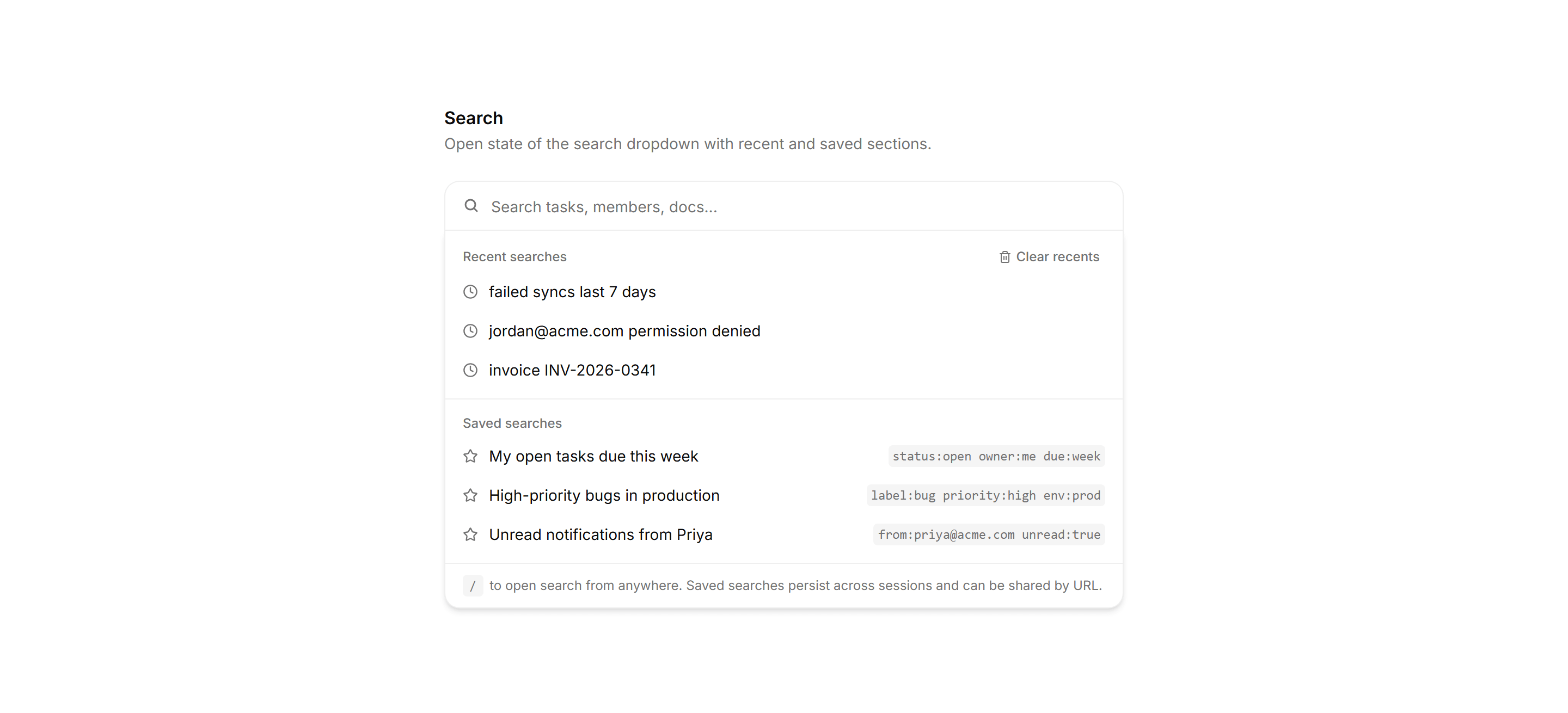 Application Filters and Search: Recent And Saved Blueprint