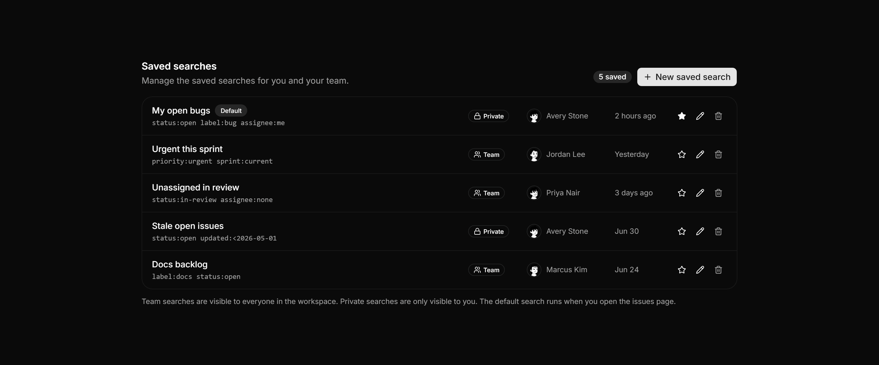 Application Filters and Search: Saved Searches Manager