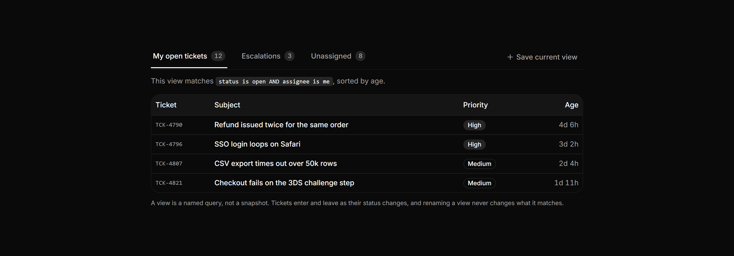 Application Filters and Search: Saved Views Tabs