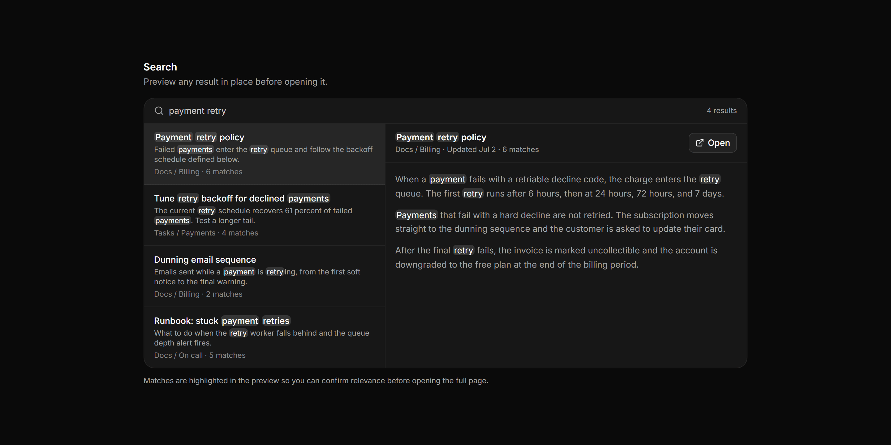 Application Filters and Search: Search Preview Pane
