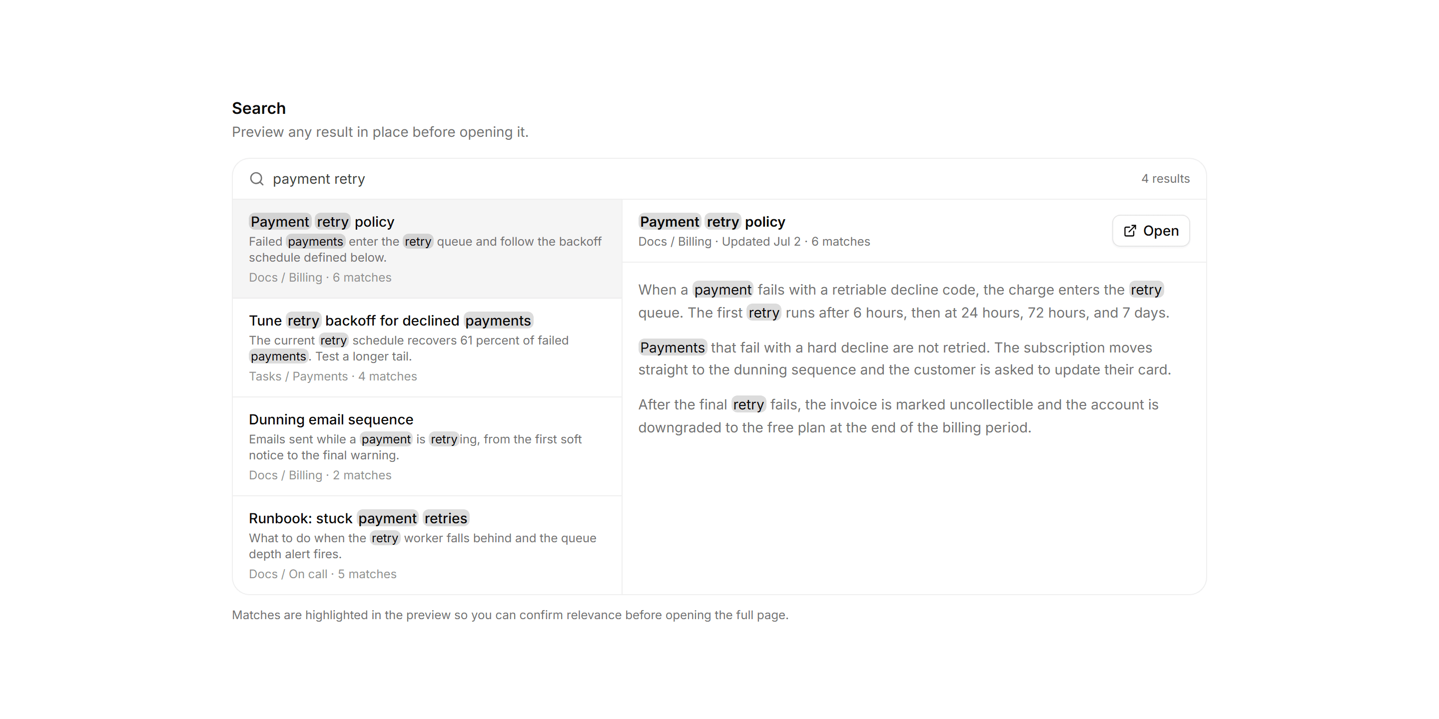 Application Filters and Search: Search Preview Pane