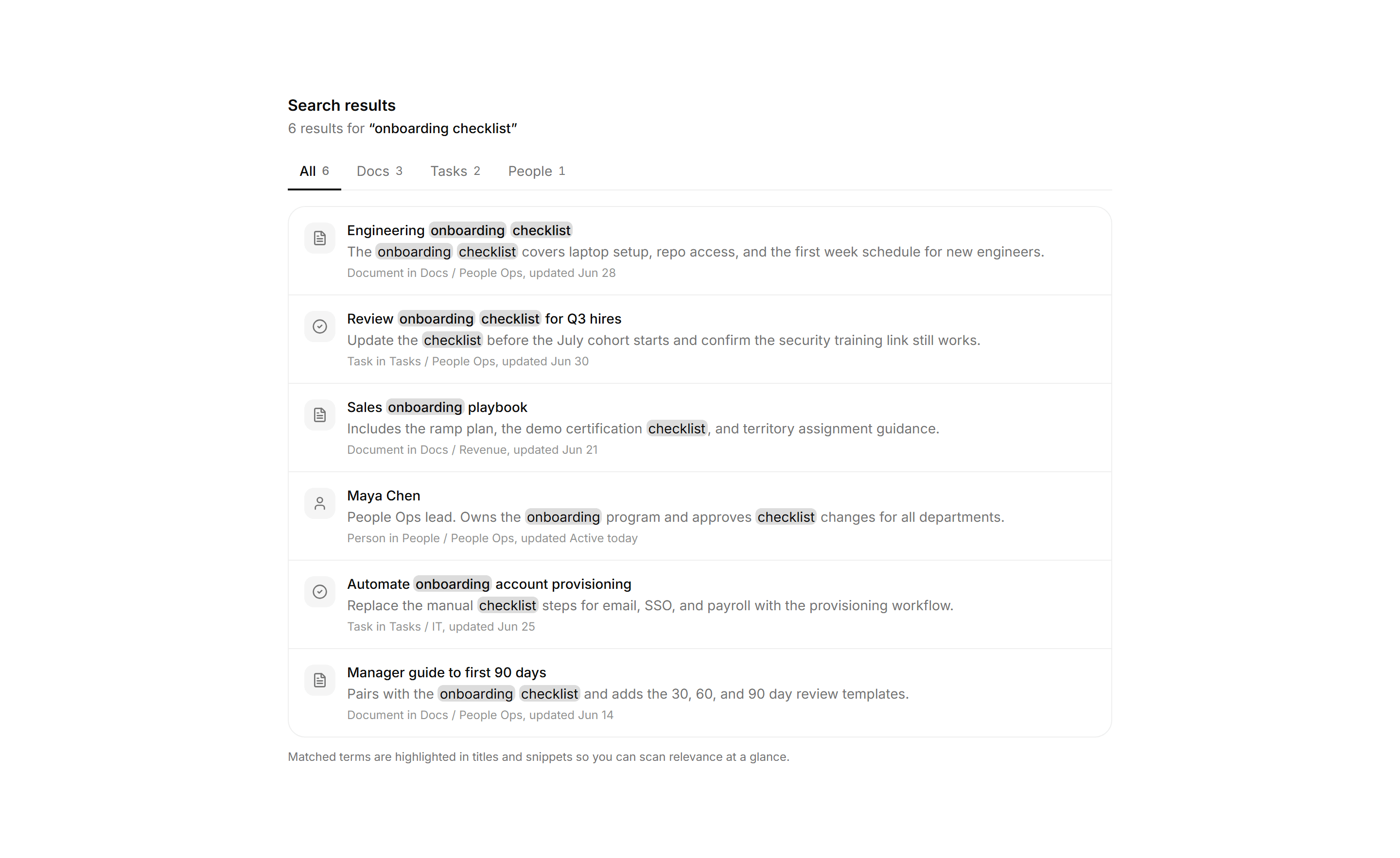Application Filters and Search: Search Results Highlights
