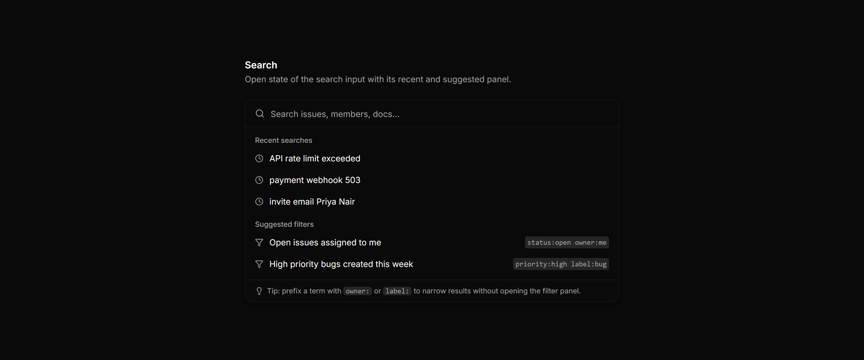 Application Filters and Search: Search With Recent