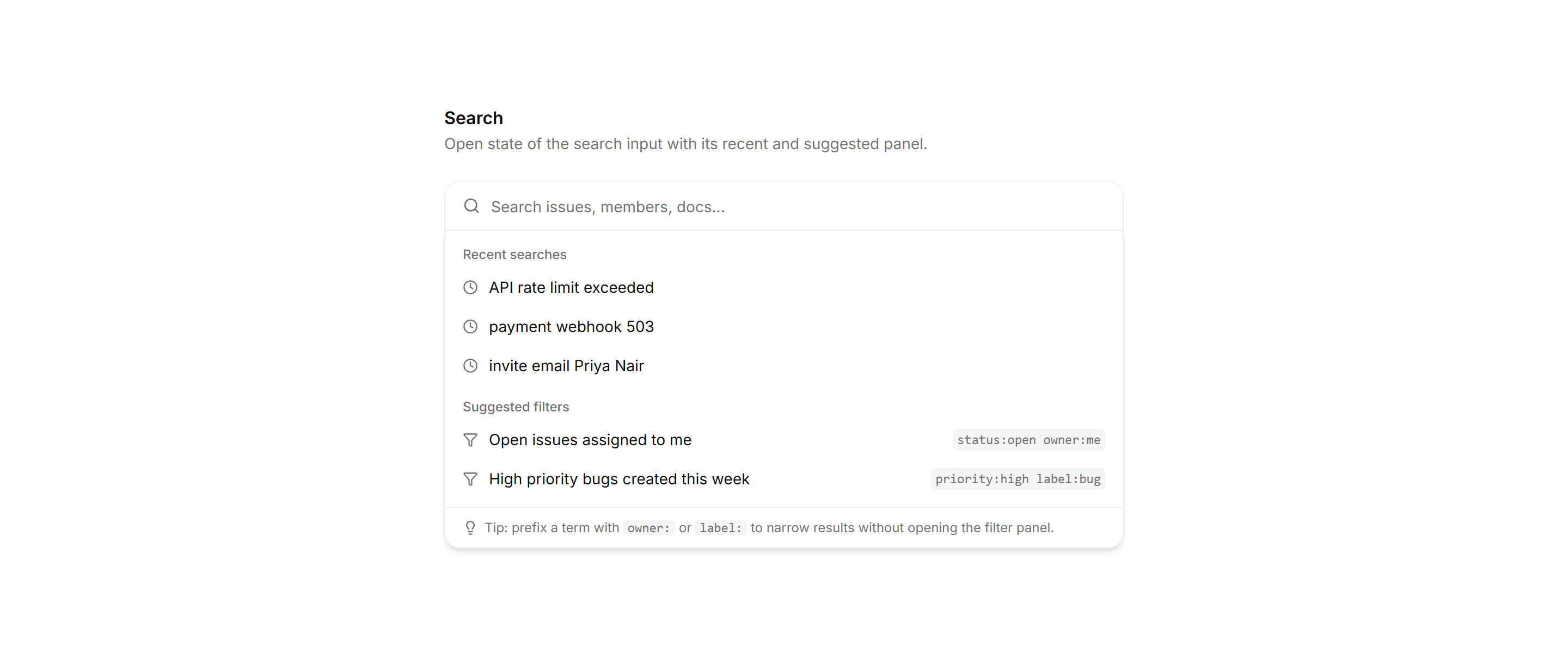 Application Filters and Search: Search With Recent