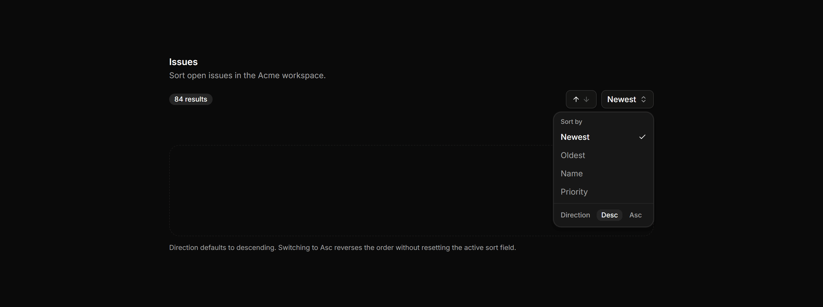 Application Filters and Search: Sort Menu Blueprint
