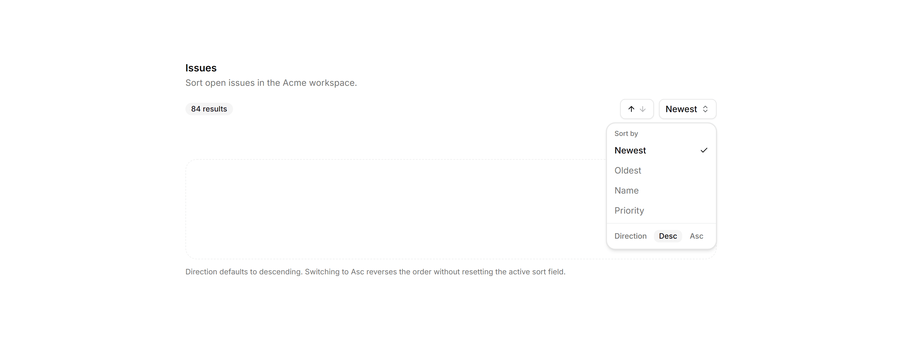 Application Filters and Search: Sort Menu Blueprint