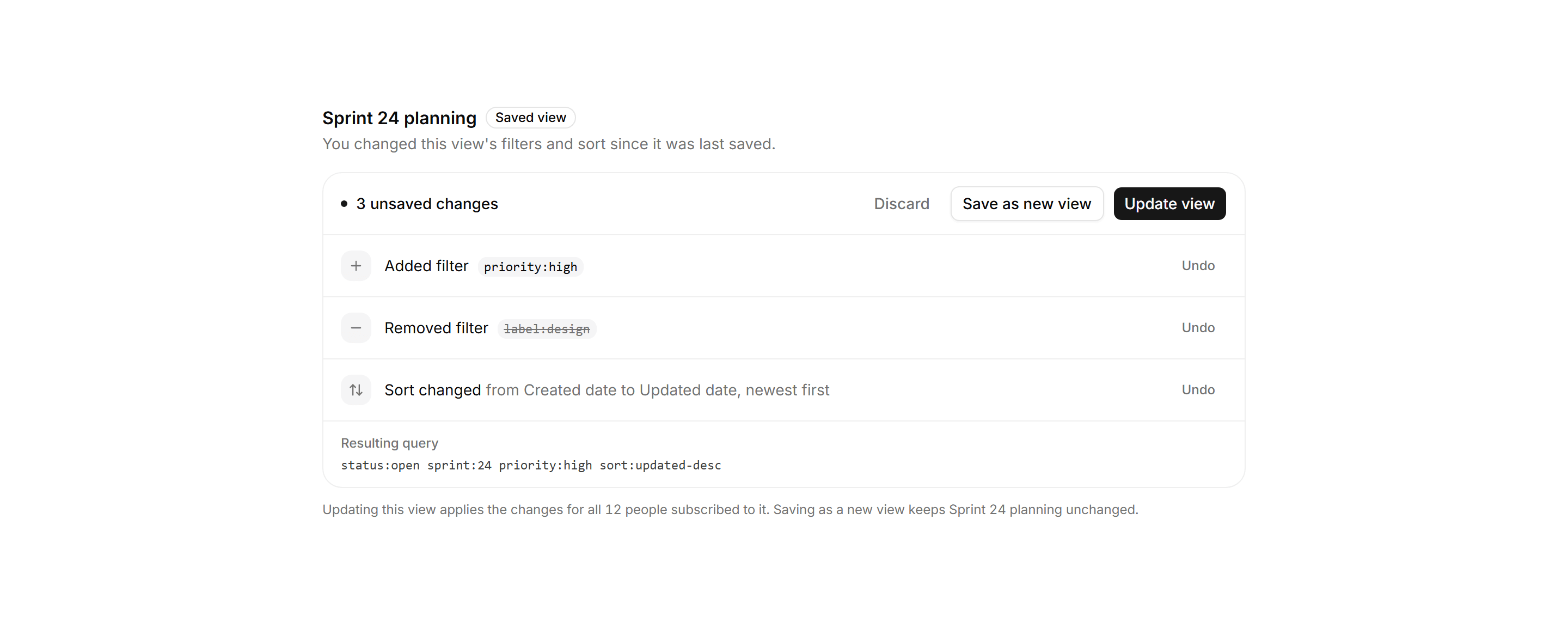 Application Filters and Search: View Changes Bar