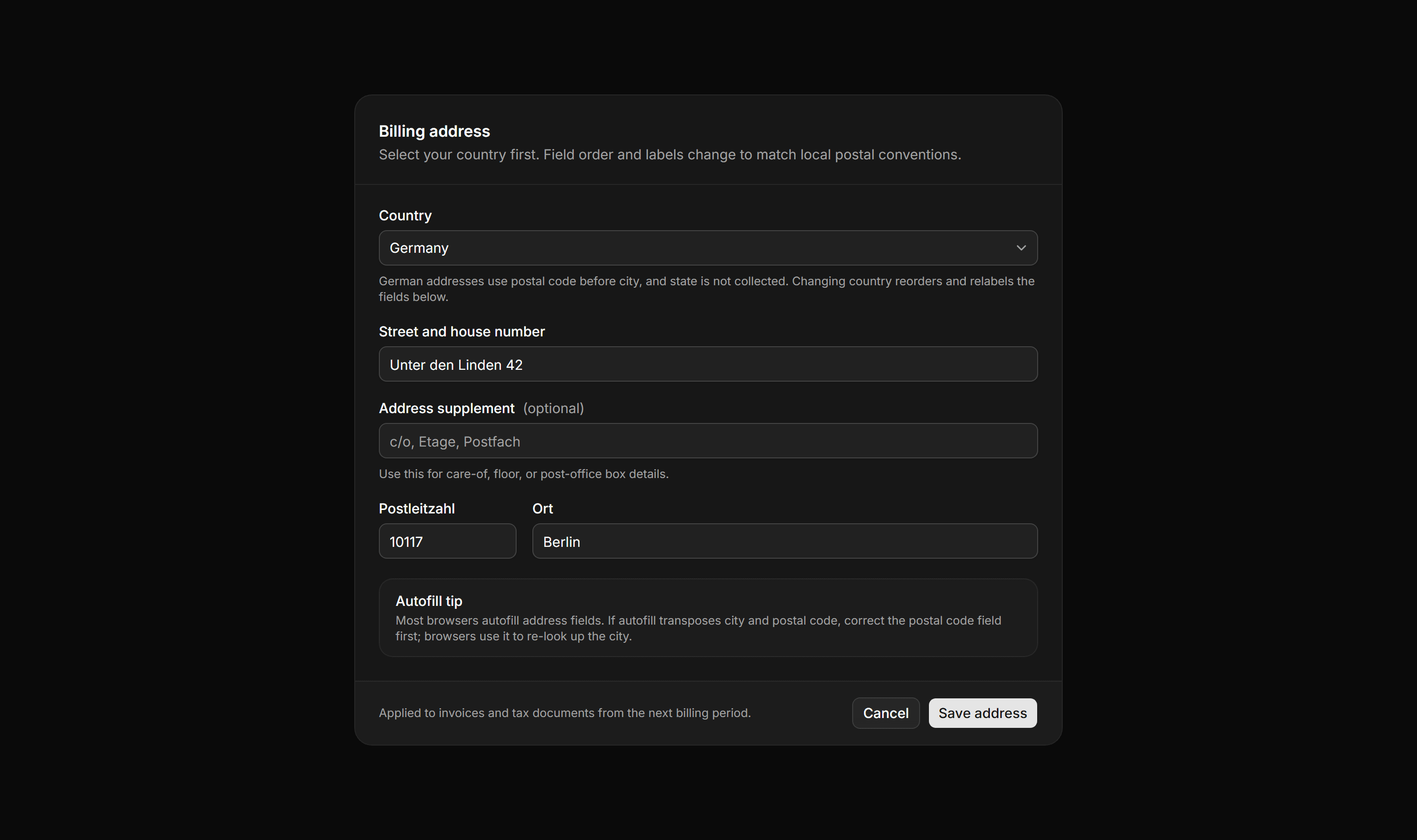 Application Form: Address Form Card