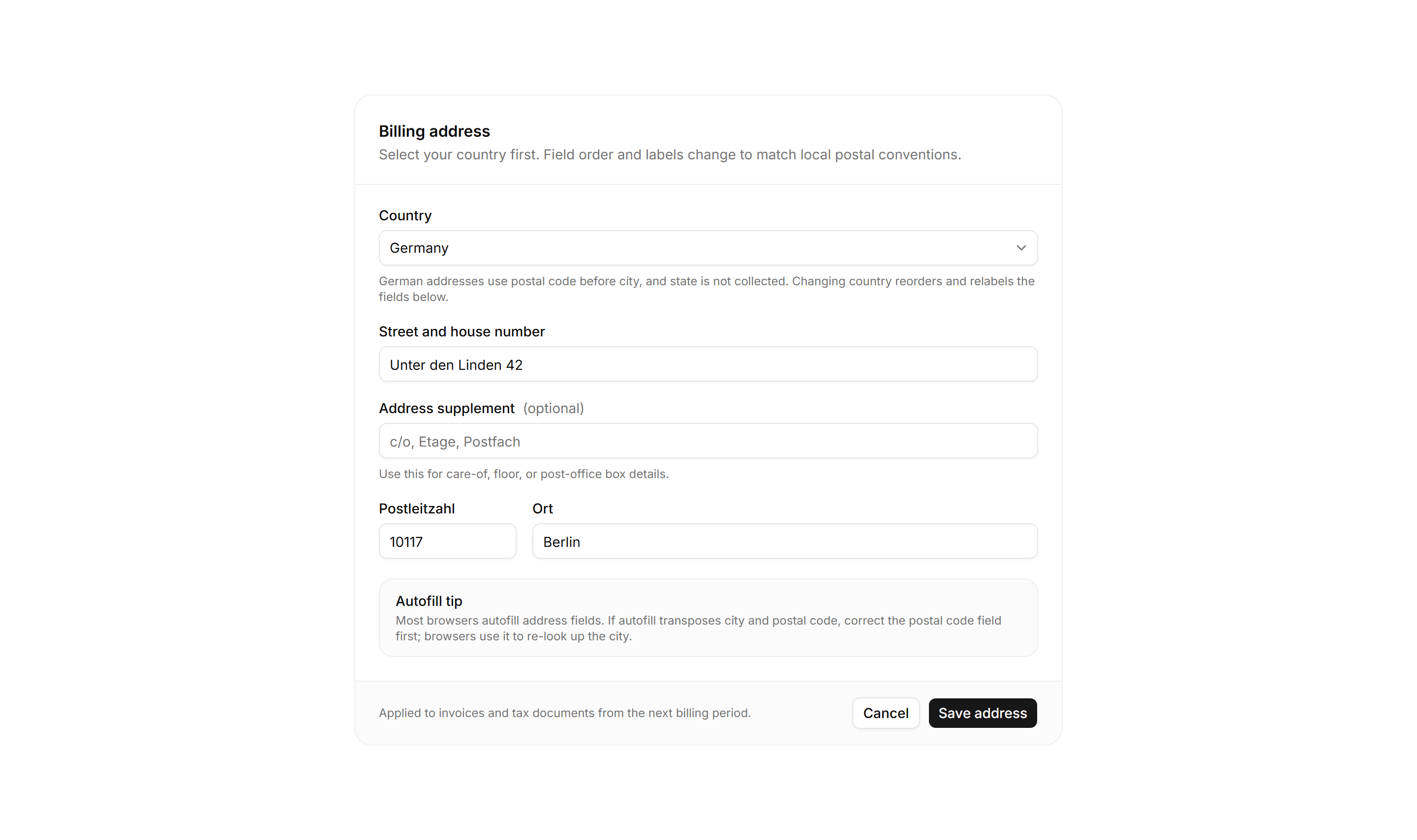 Application Form: Address Form Card