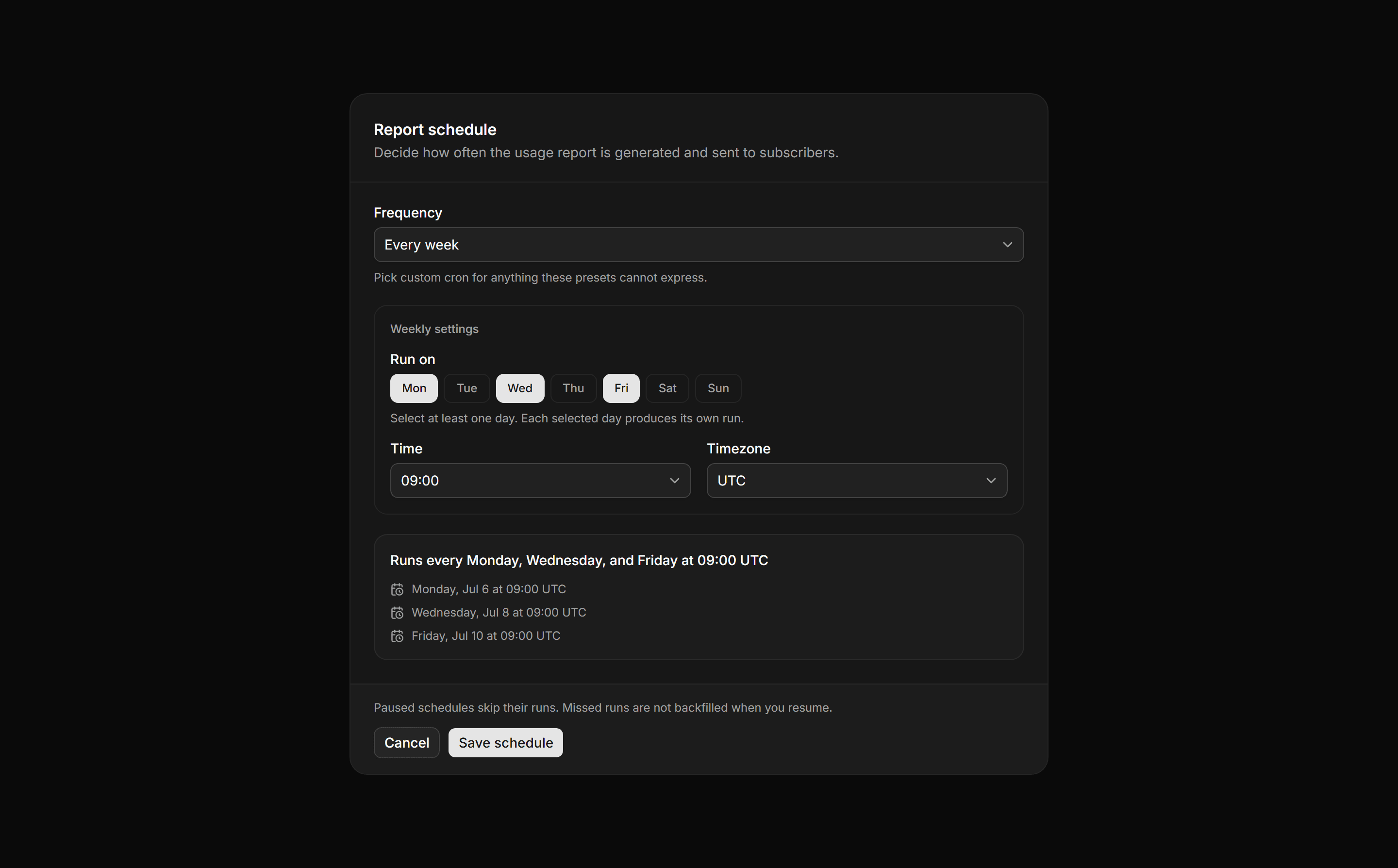 Application Form: Cron Schedule Form